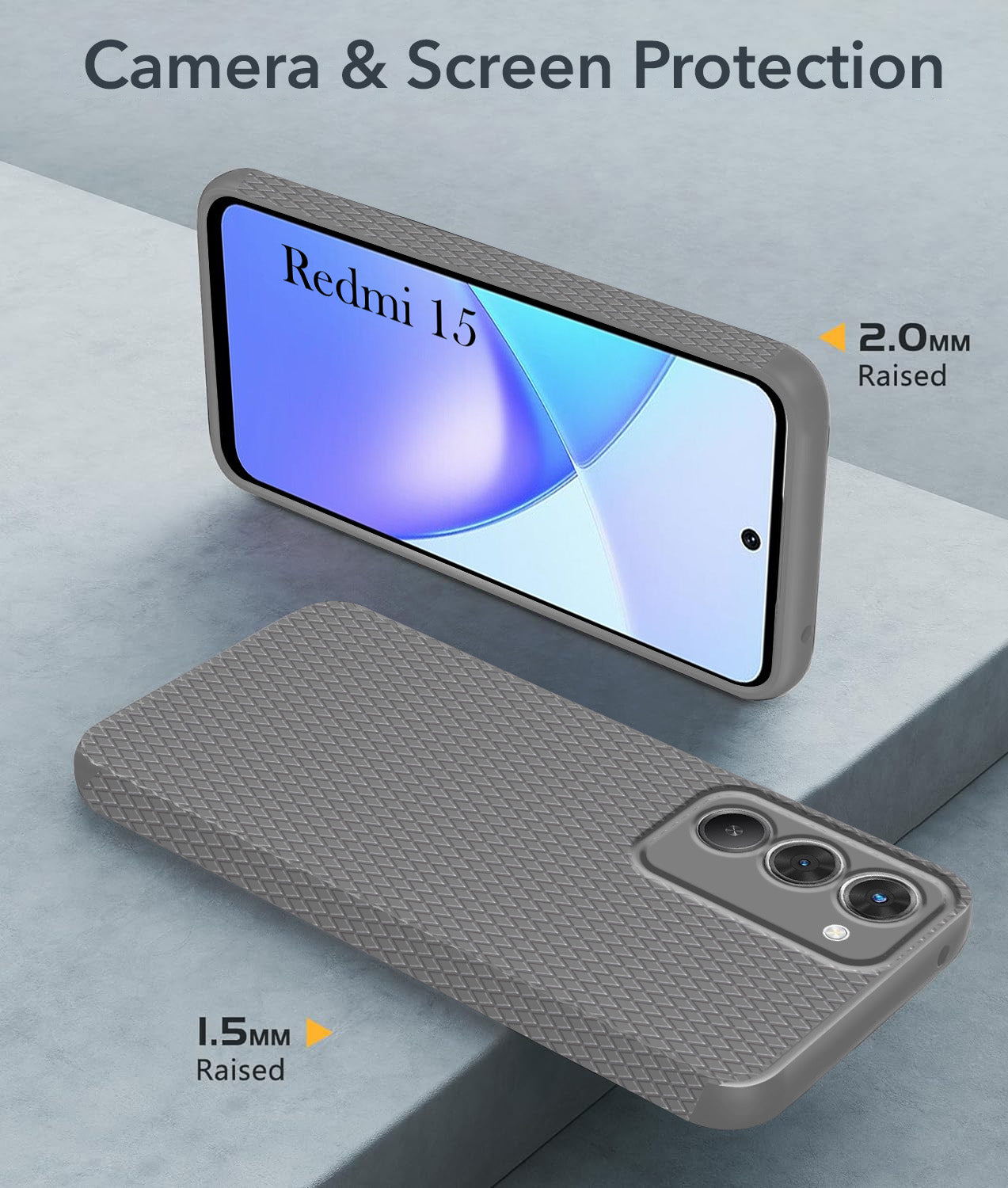 For Redmi 15 Back Cover Case (Camera Protection | Side Grip Texture | Soft and Flexible)