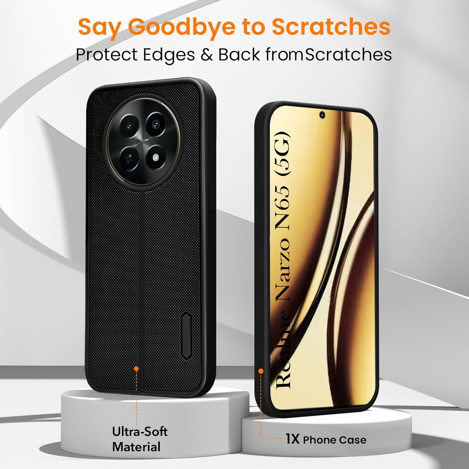 For Realme Narzo N65 5G Combo with Back Cover and 9H Tempered Glass (Textured Grip Design | Micro-Fiber Cloth Inside | Oleophobic Coating Screen Glass)