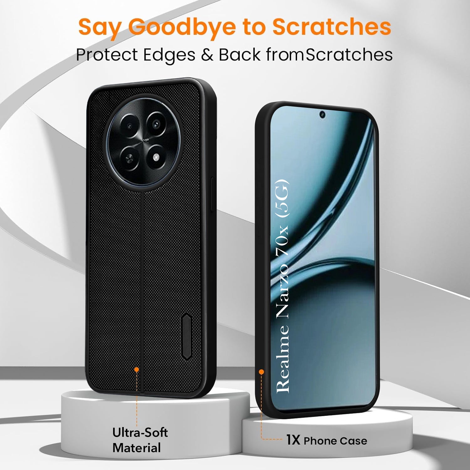 For Realme Narzo 70x 5G Combo with Back Cover and 9H Tempered Glass (Textured Grip Design | Micro-Fiber Cloth Inside | Oleophobic Coating Screen Glass)