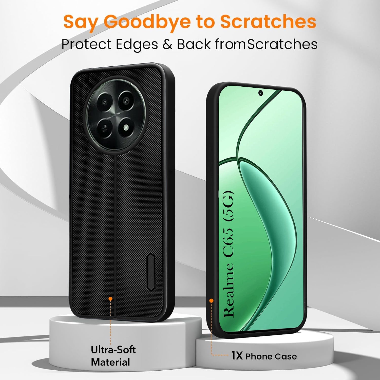 For Realme C65 5G Combo with Back Cover and 9H Tempered Glass (Textured Grip Design | Micro-Fiber Cloth Inside | Oleophobic Coating Screen Glass)