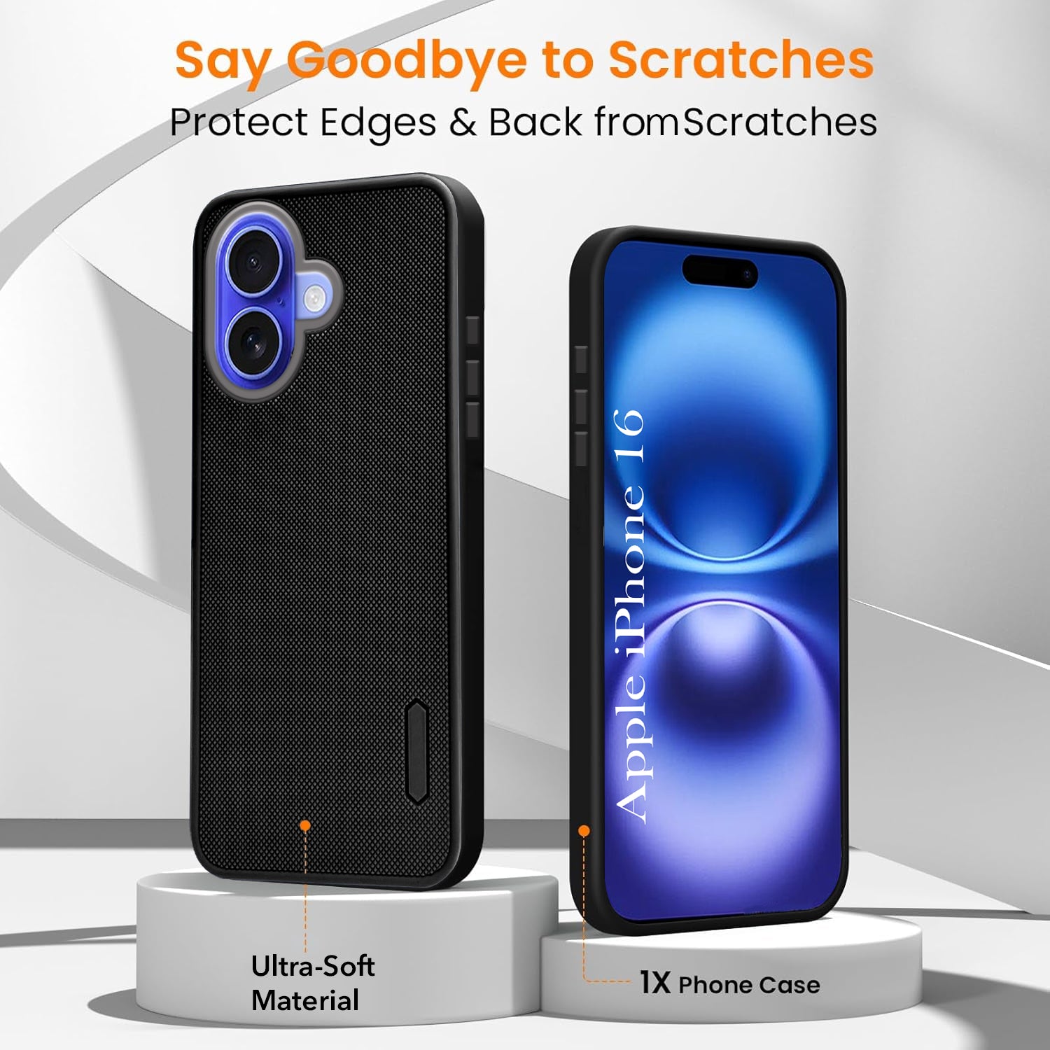 For Apple iPhone 16 Combo with Back Cover and 9H Tempered Glass (Textured Grip Design | Micro-Fiber Cloth Inside | Oleophobic Coating Screen Glass)