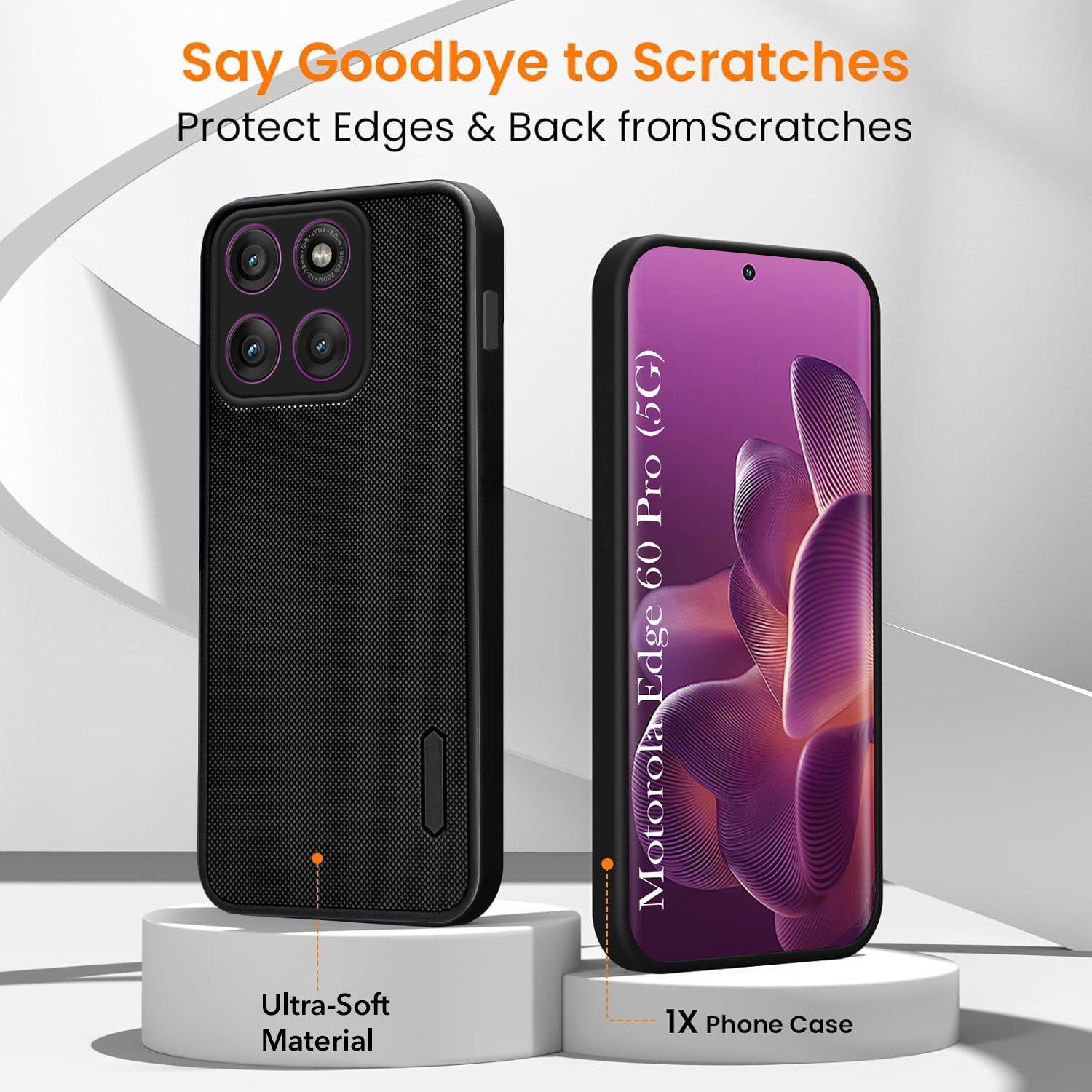 For Motorola Moto Edge 60 Pro Combo with Back Cover and 9H Tempered Glass (Textured Grip Design | Micro-Fiber Cloth Inside | Oleophobic Coating Screen Glass)
