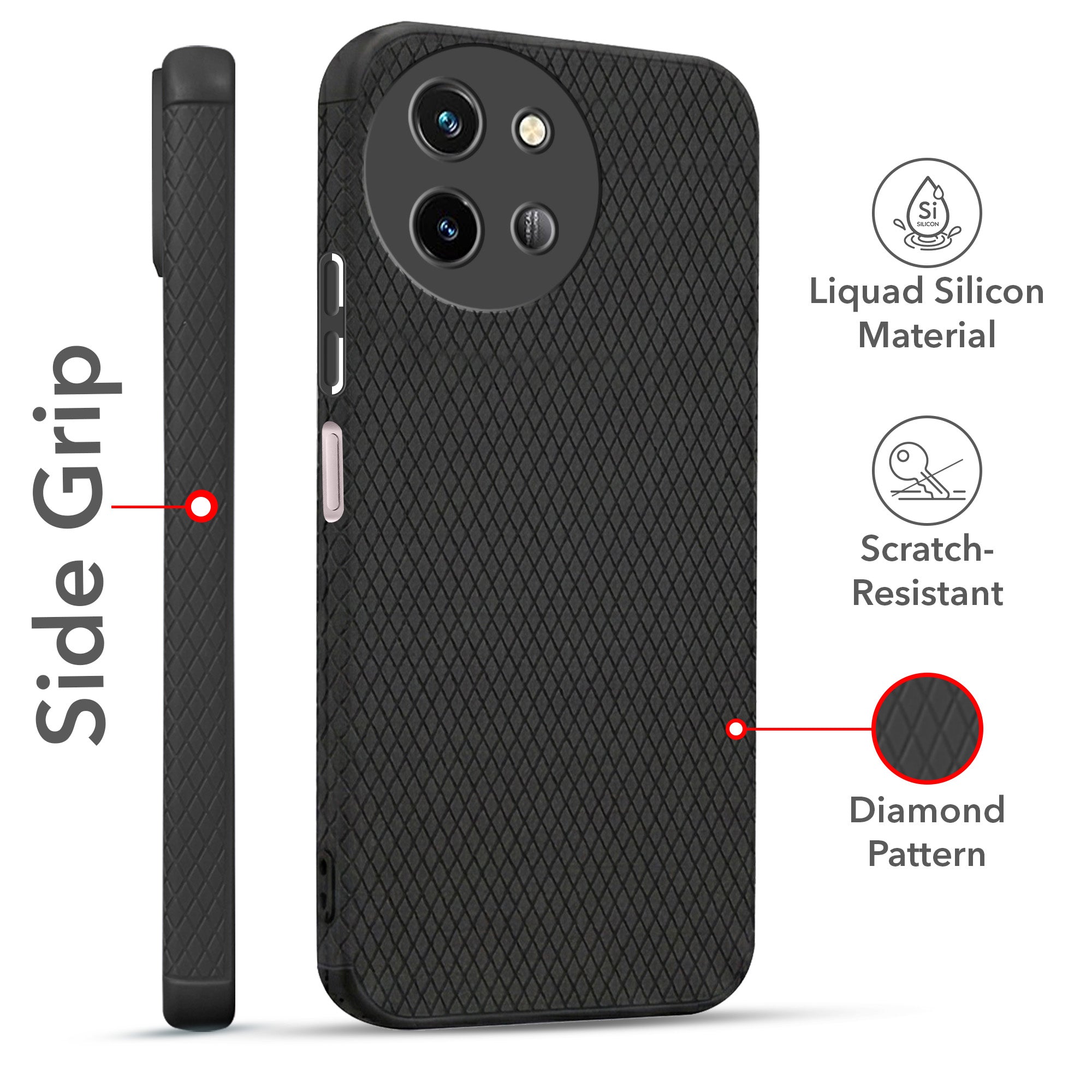 For Vivo T3X 5G Combo with Back Cover and 9H Tempered Glass (Liquid Silicone | Camera Protection | Oleophobic Coating Screen Glass)