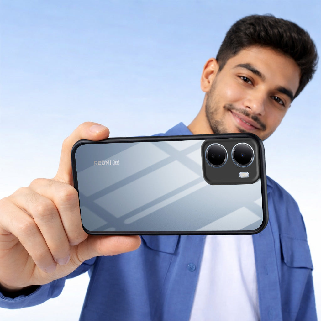 For Redmi 15A 5G Combo with Back Cover and 9H Tempered Glass (Lifetime Anti-Yellow | Crystal Clear Shockproof | Oleophobic Coating Screen Glass)