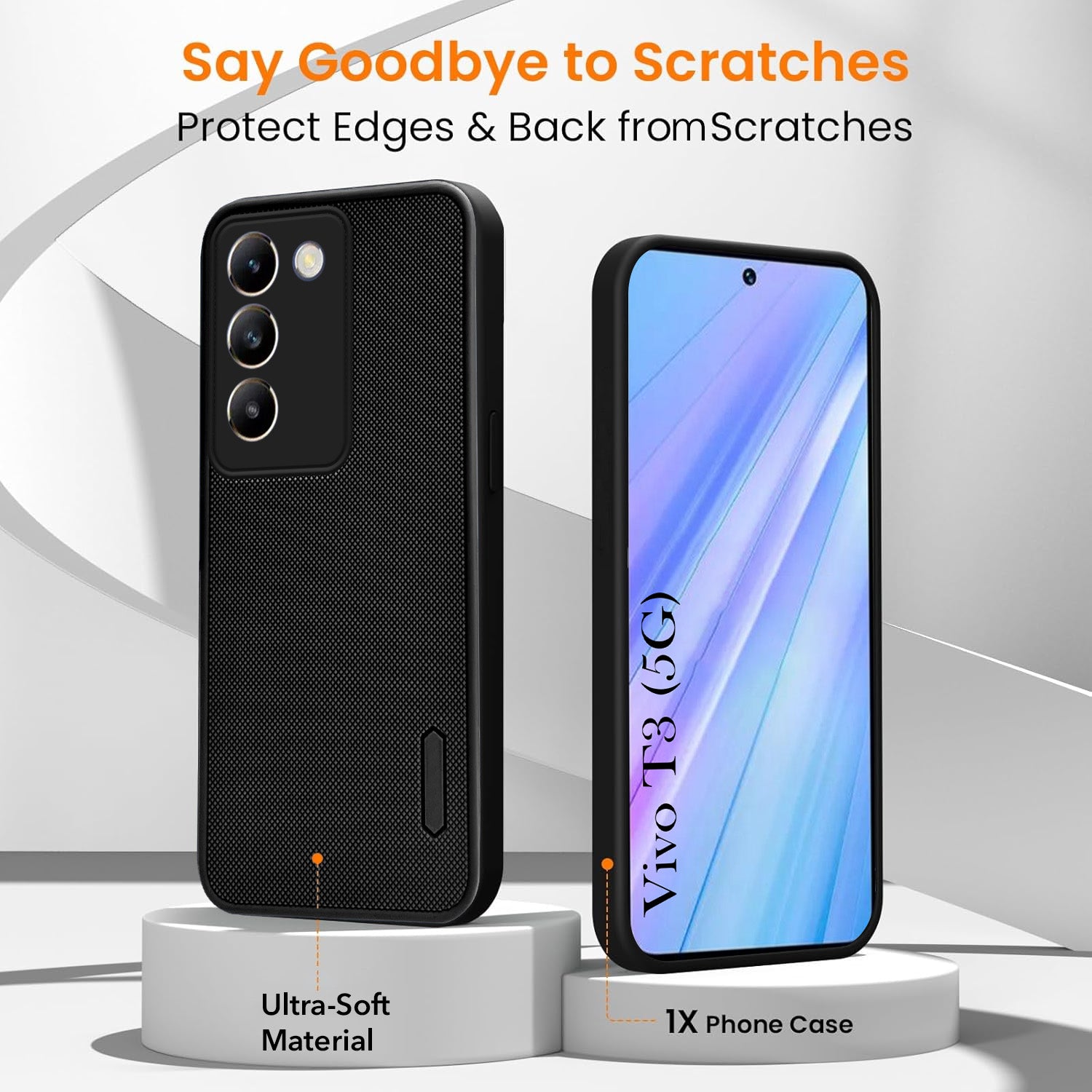 For Vivo T3 5G Combo with Back Cover and 9H Tempered Glass (Textured Grip Design | Micro-Fiber Cloth Inside | Oleophobic Coating Screen Glass)