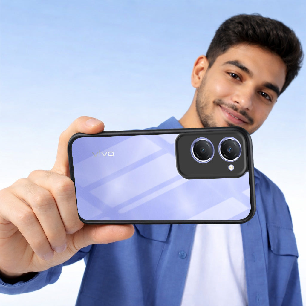 For Vivo Y28s 5G | Vivo T3 Lite 5G Combo with Back Cover and 9H Tempered Glass ( Lifetime Anti-Yellow | Crystal Clear Shockproof | Oleophobic Coating Screen Glass)
