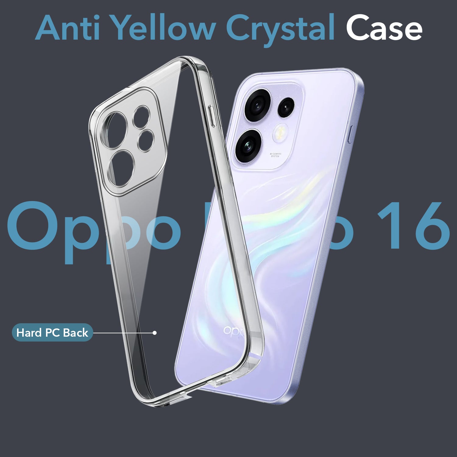 For Oppo Reno 16 Back Cover Case Lifetime Anti-Yellow Clear (Sleek Hard Crystal | Shockproof and Camera Protection)