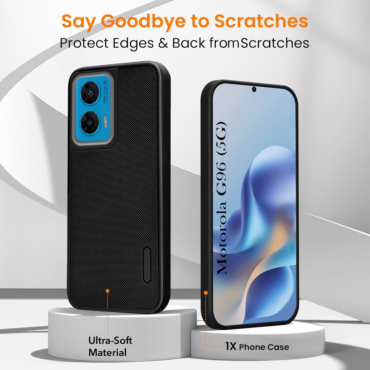 For Motorola Moto G96 Combo with Back Cover and 9H Tempered Glass (Textured Grip Design | Micro-Fiber Cloth Inside | Oleophobic Coating Screen Glass)