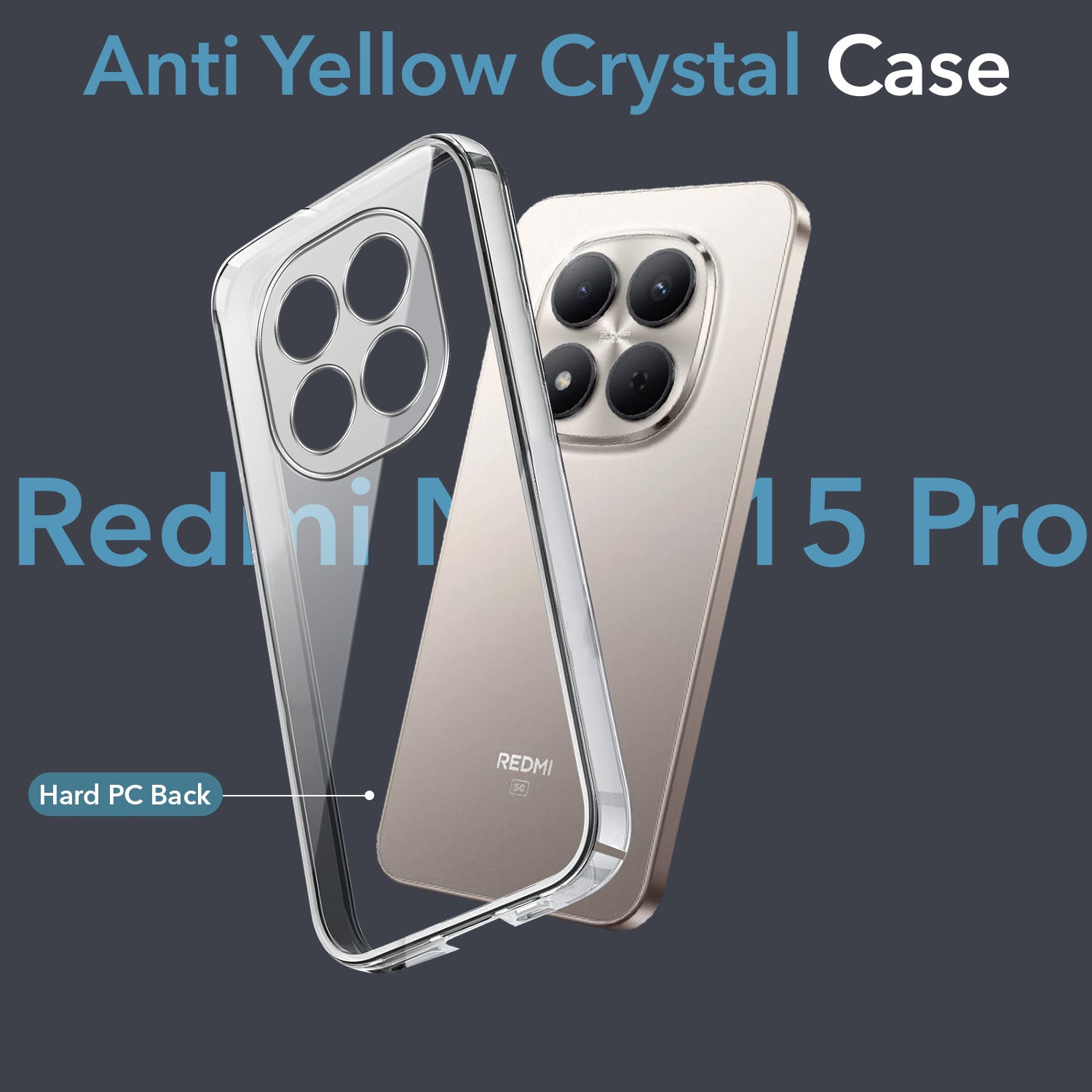 For Xiaomi Redmi Note 15 Pro 5G Back Cover Case Lifetime Anti-Yellow Clear (Sleek Hard Crystal | Shockproof and Camera Protection)