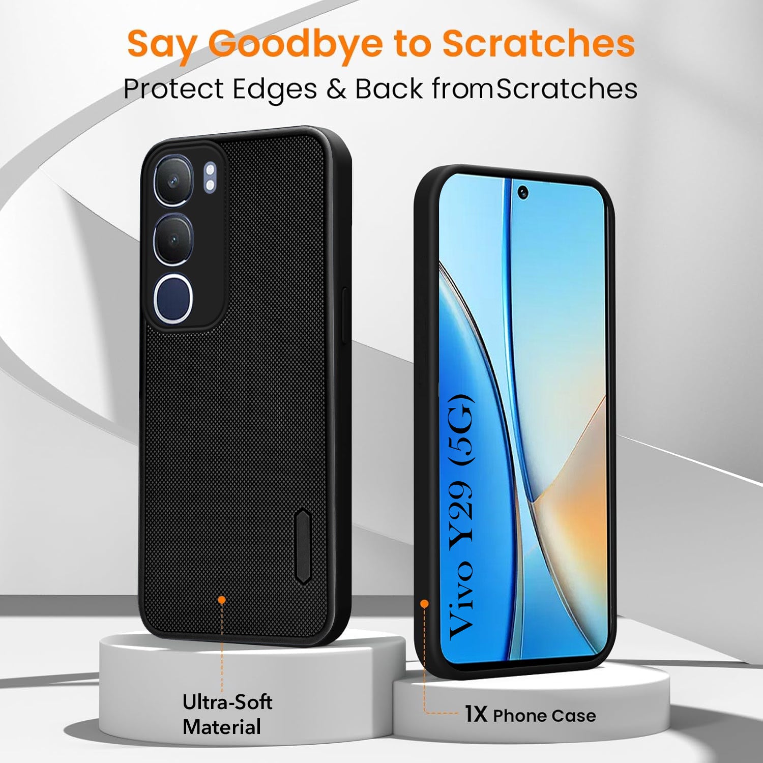 For Vivo Y29 Combo with Back Cover and 9H Tempered Glass (Textured Grip Design | Micro-Fiber Cloth Inside | Oleophobic Coating Screen Glass)