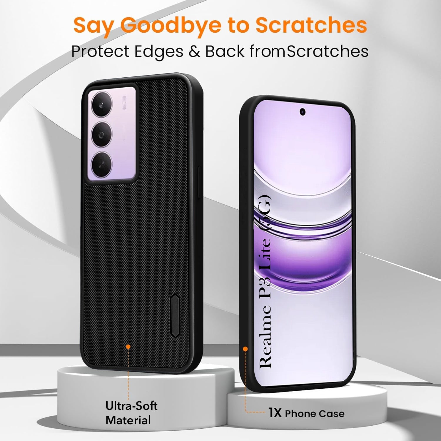For Realme P3 Lite Combo with Back Cover and 9H Tempered Glass (Textured Grip Design | Micro-Fiber Cloth Inside | Oleophobic Coating Screen Glass)