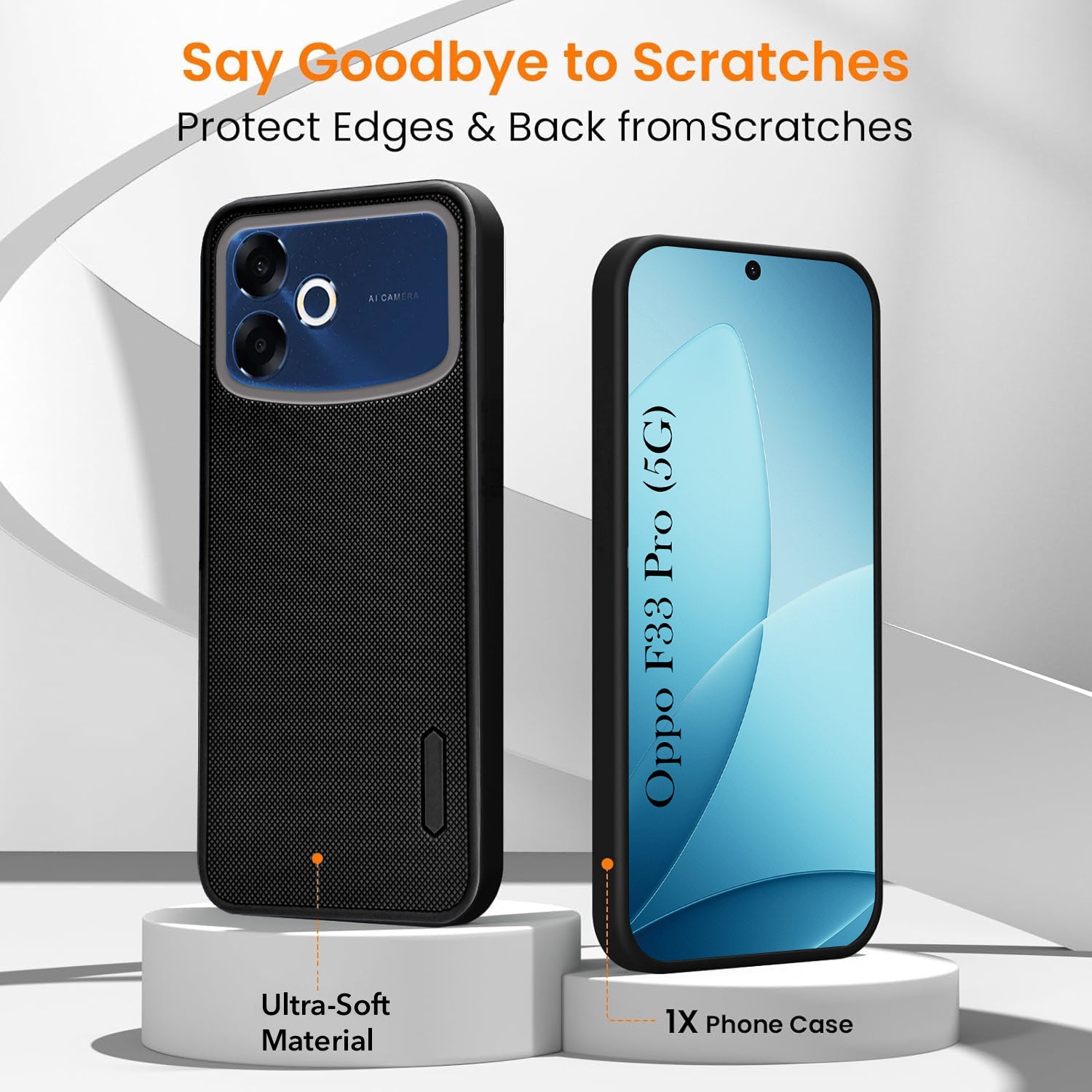 For Oppo F33 Pro 5G Combo with Back Cover and 9H Tempered Glass (Textured Grip Design | Micro-Fiber Cloth Inside | Oleophobic Coating Screen Glass)