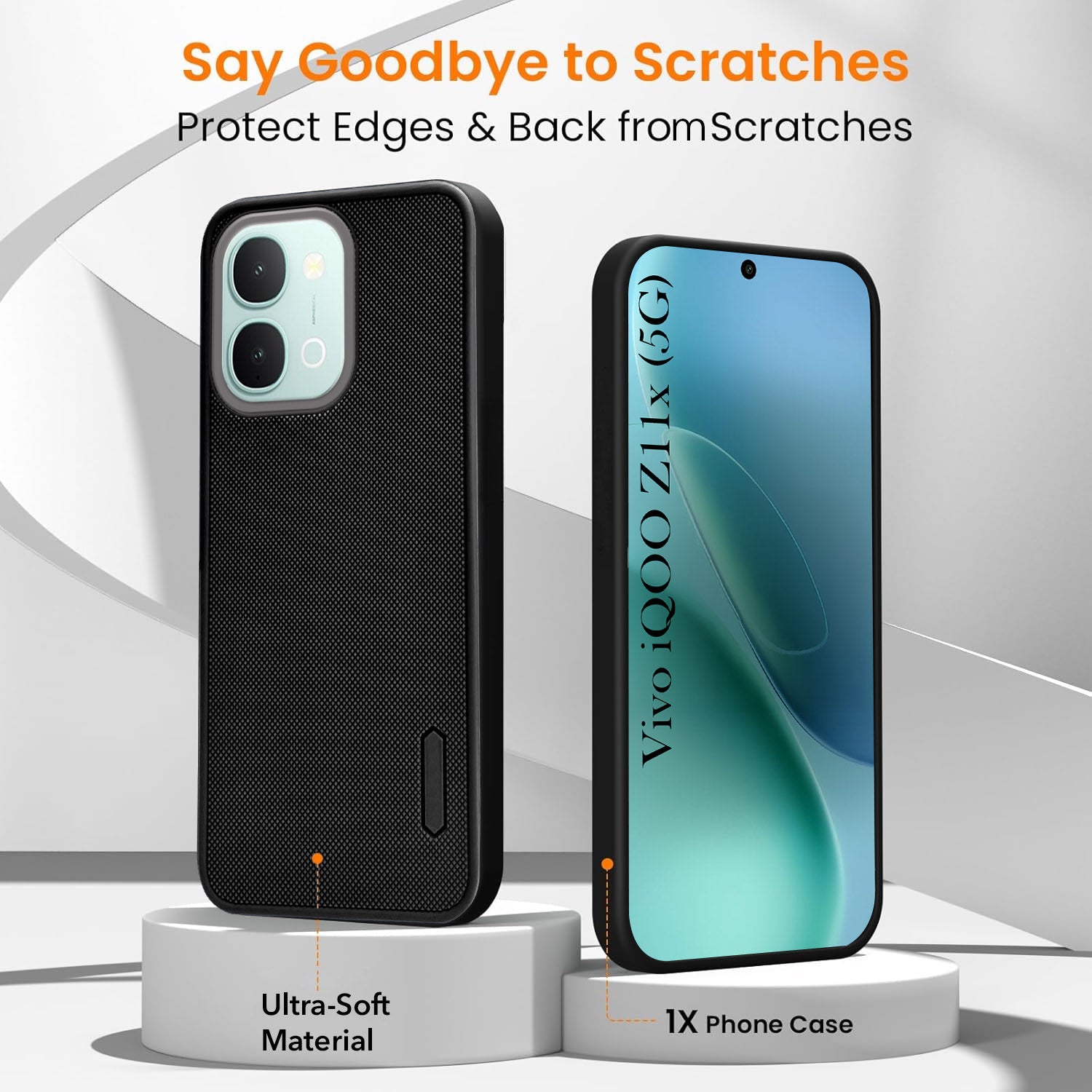 For Vivo iQOO Z11x 5G Combo with Back Cover and 9H Tempered Glass (Textured Grip Design | Micro-Fiber Cloth Inside | Oleophobic Coating Screen Glass)