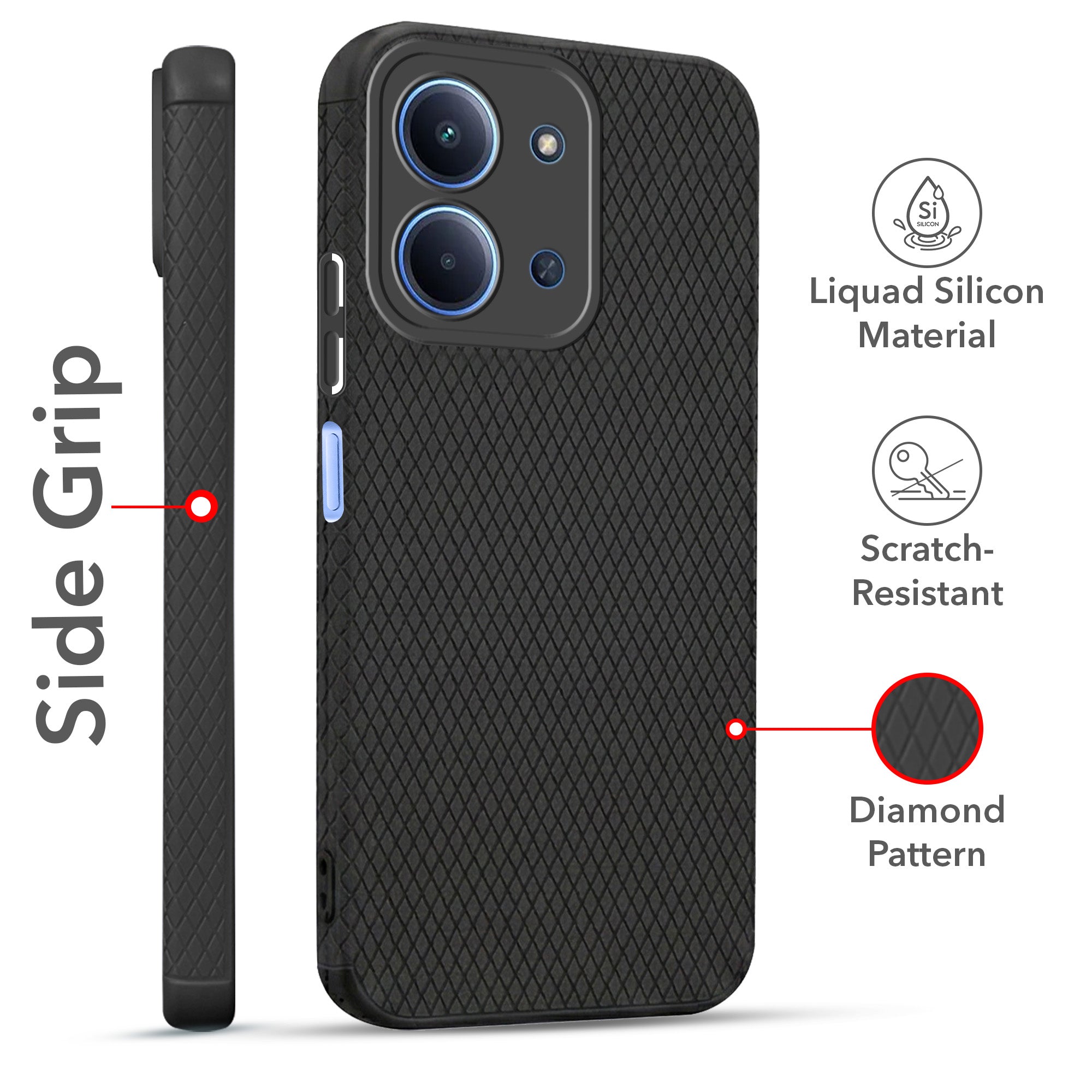 For Redmi 15C Combo with Back Cover and 9H Tempered Glass (Liquid Silicone | Camera Protection | Oleophobic Coating Screen Glass)