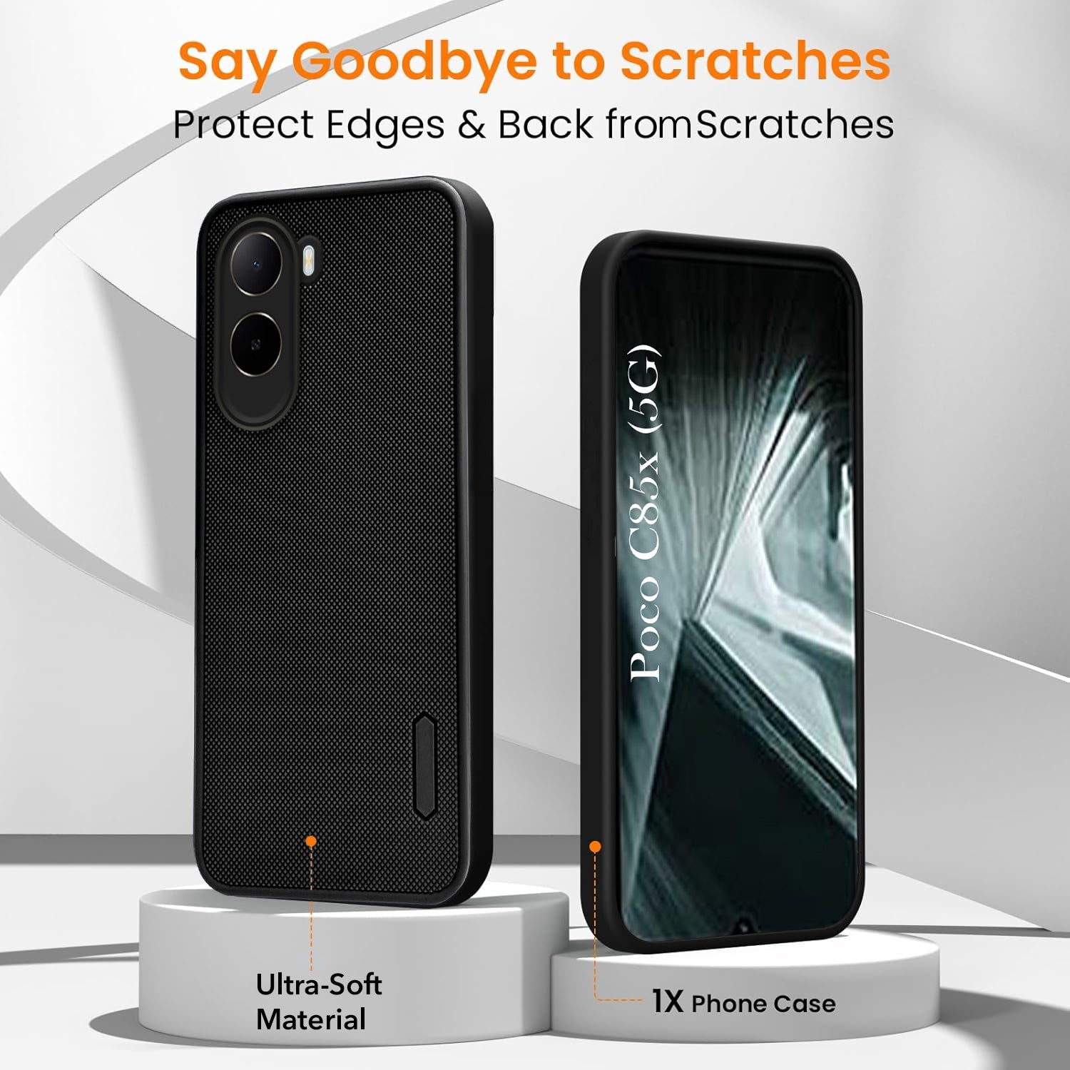 For Poco C85x 5G Combo (Textured Grip Design | Micro-Fiber Cloth Inside | Oleophobic Coating Screen Glass)
