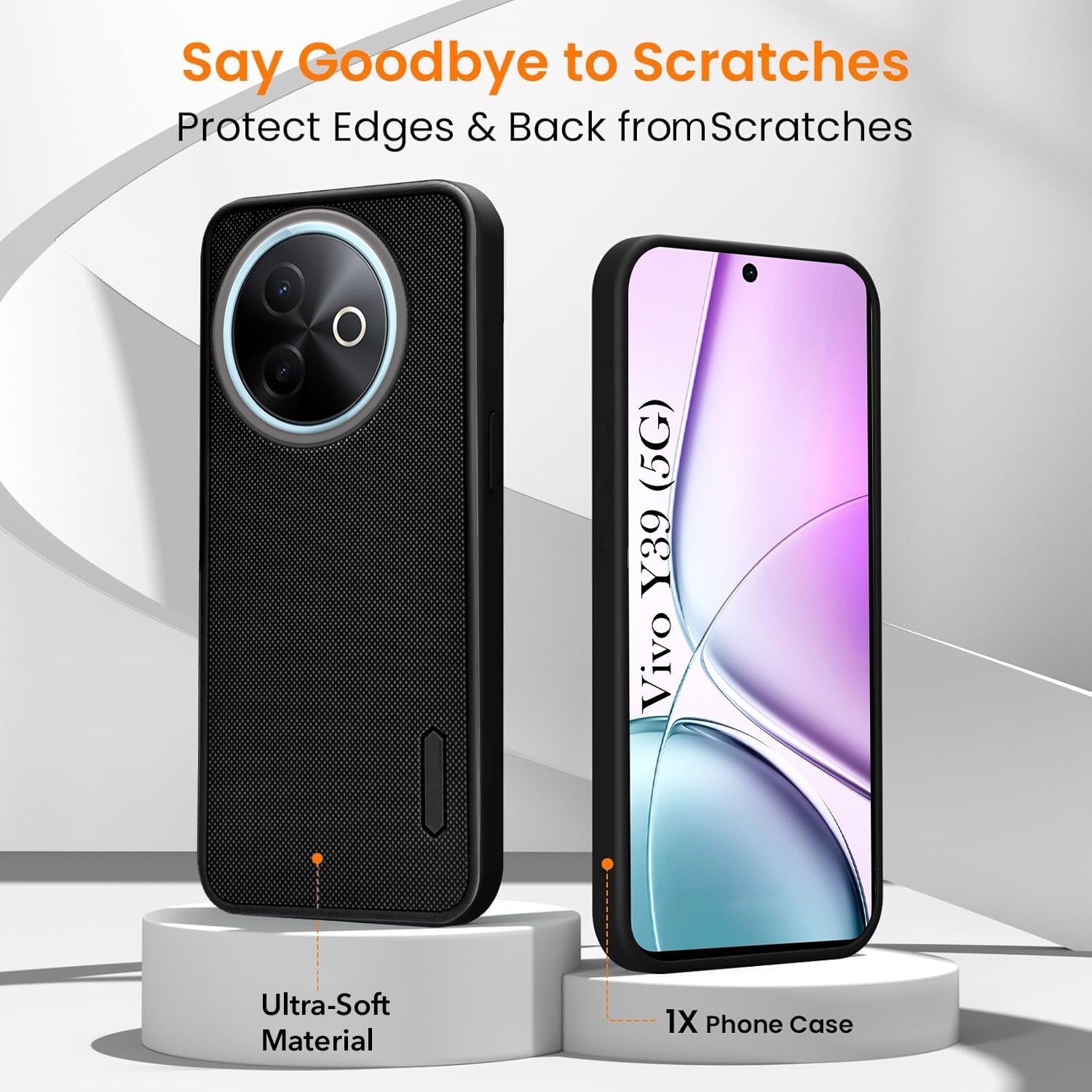 For Vivo Y39 Combo with Back Cover and 9H Tempered Glass (Textured Grip Design | Micro-Fiber Cloth Inside | Oleophobic Coating Screen Glass)