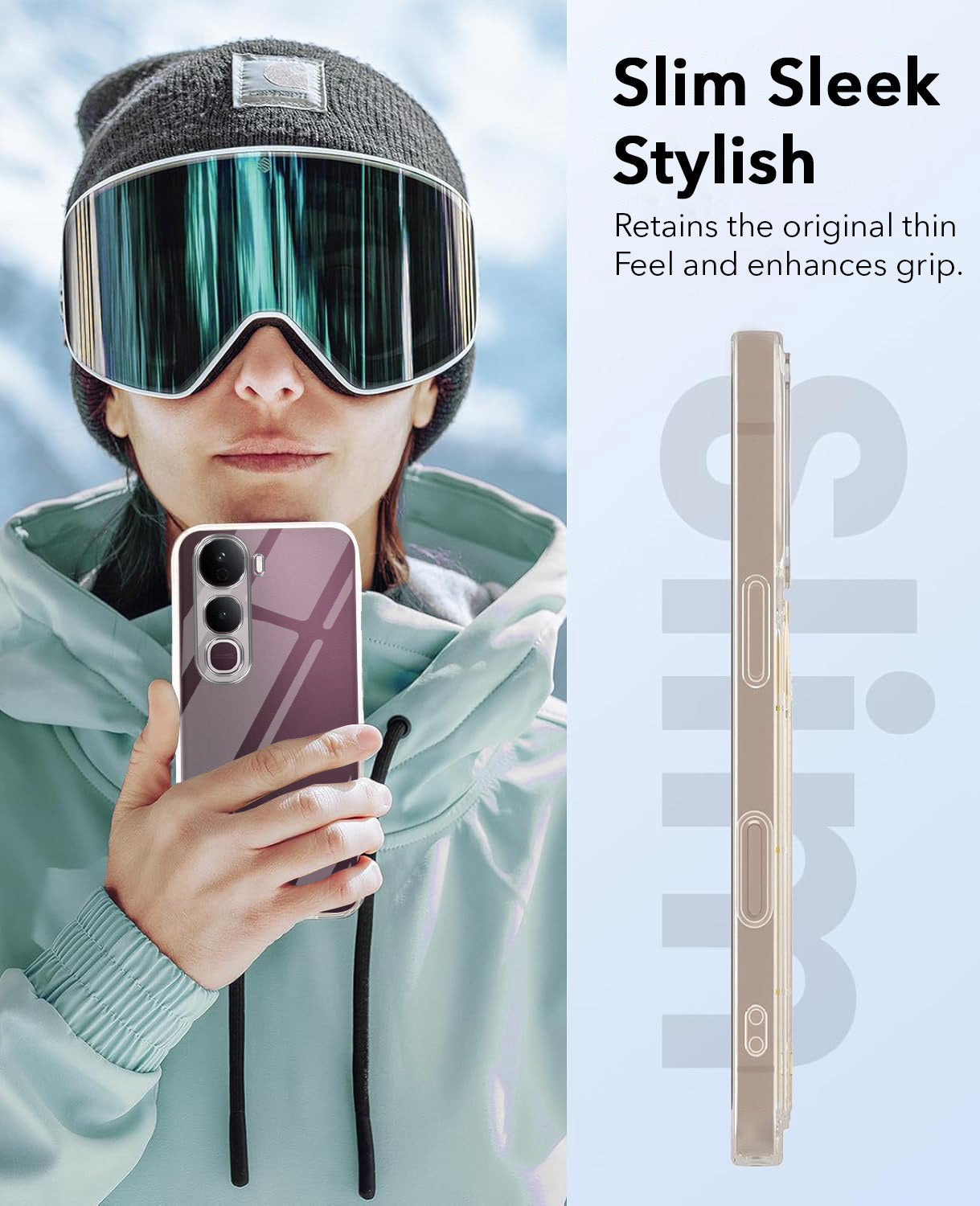 For Vivo Y400 Pro Combo with Back Cover and 9H Tempered Glass (Lifetime Anti-Yellow | Sleek Hard Crystal | Oleophobic Coating Screen Glass)
