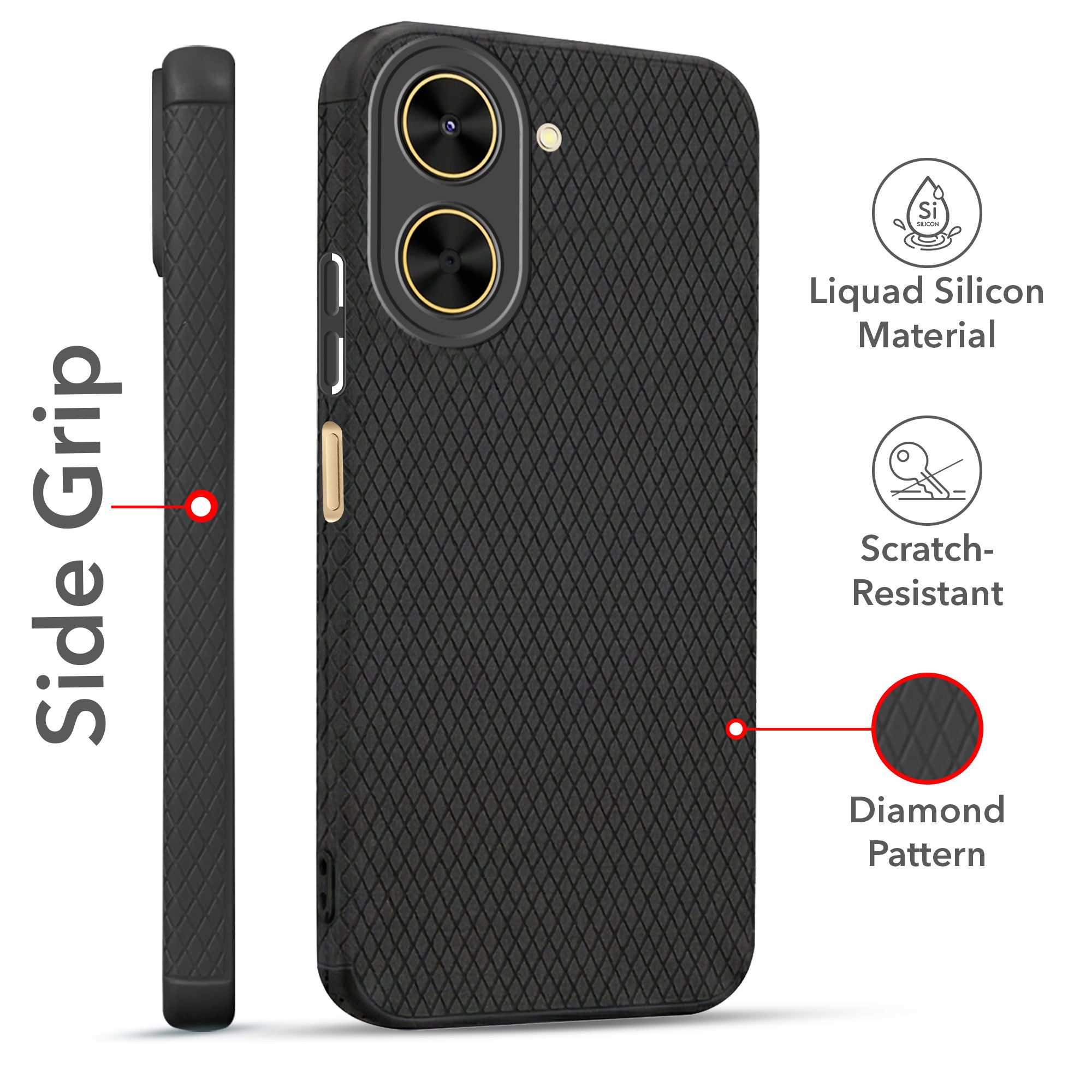 For Poco C71 Combo with Back Cover and 9H Tempered Glass (Liquid Silicone | Camera Protection | Oleophobic Coating Screen Glass) (Copy)