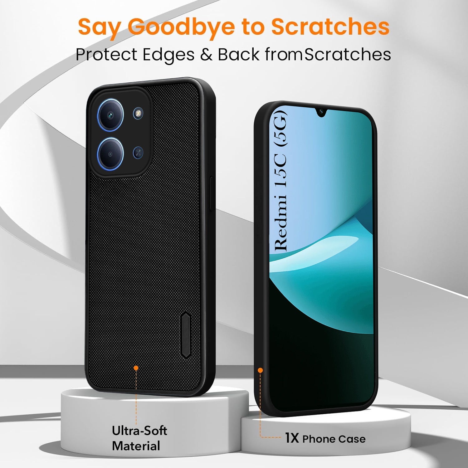 For Redmi 15C Combo with Back Cover and 9H Tempered Glass (Textured Grip Design | Micro-Fiber Cloth Inside | Oleophobic Coating Screen Glass)