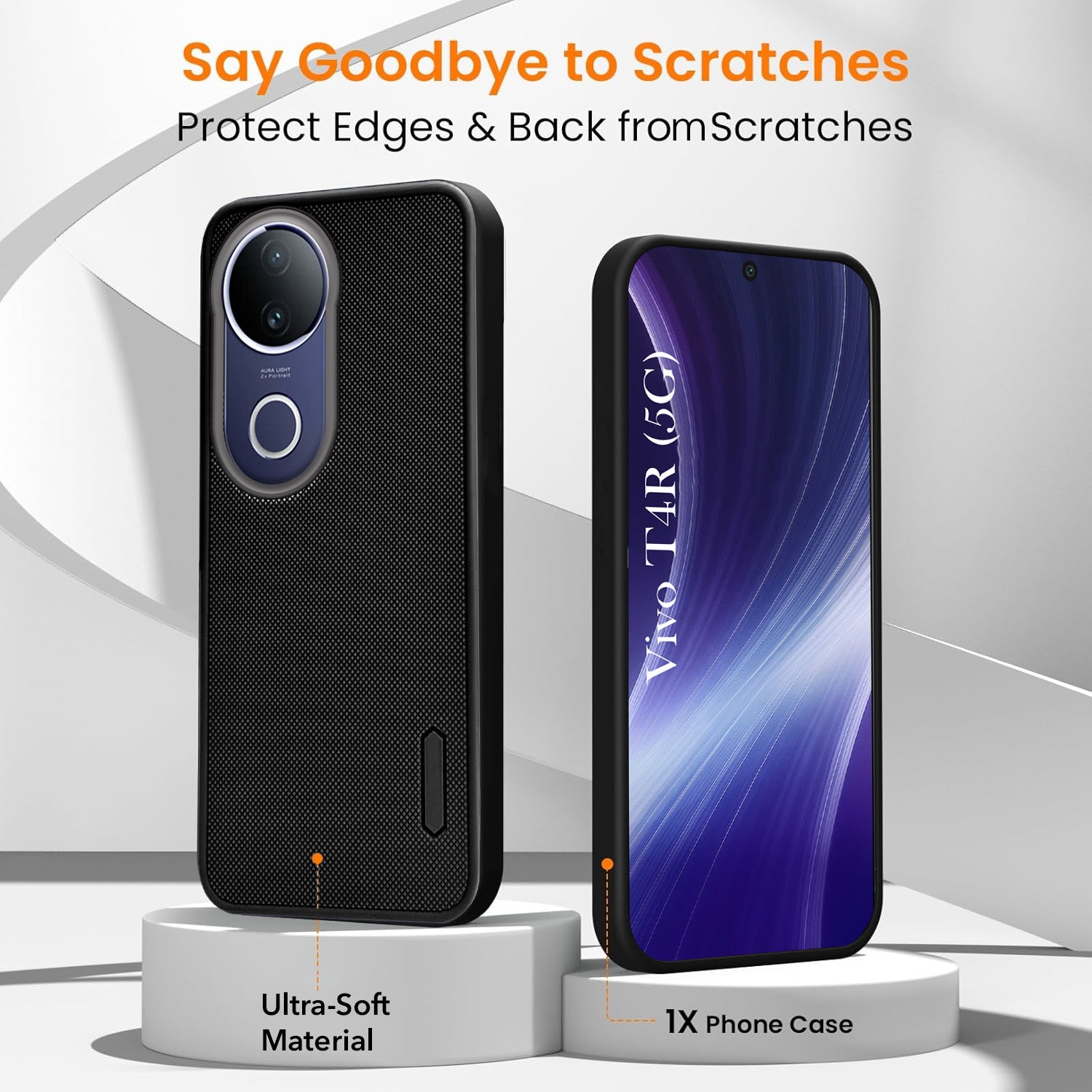 For Vivo T4R Combo with Back Cover and 9H Tempered Glass (Textured Grip Design | Micro-Fiber Cloth Inside | Oleophobic Coating Screen Glass)