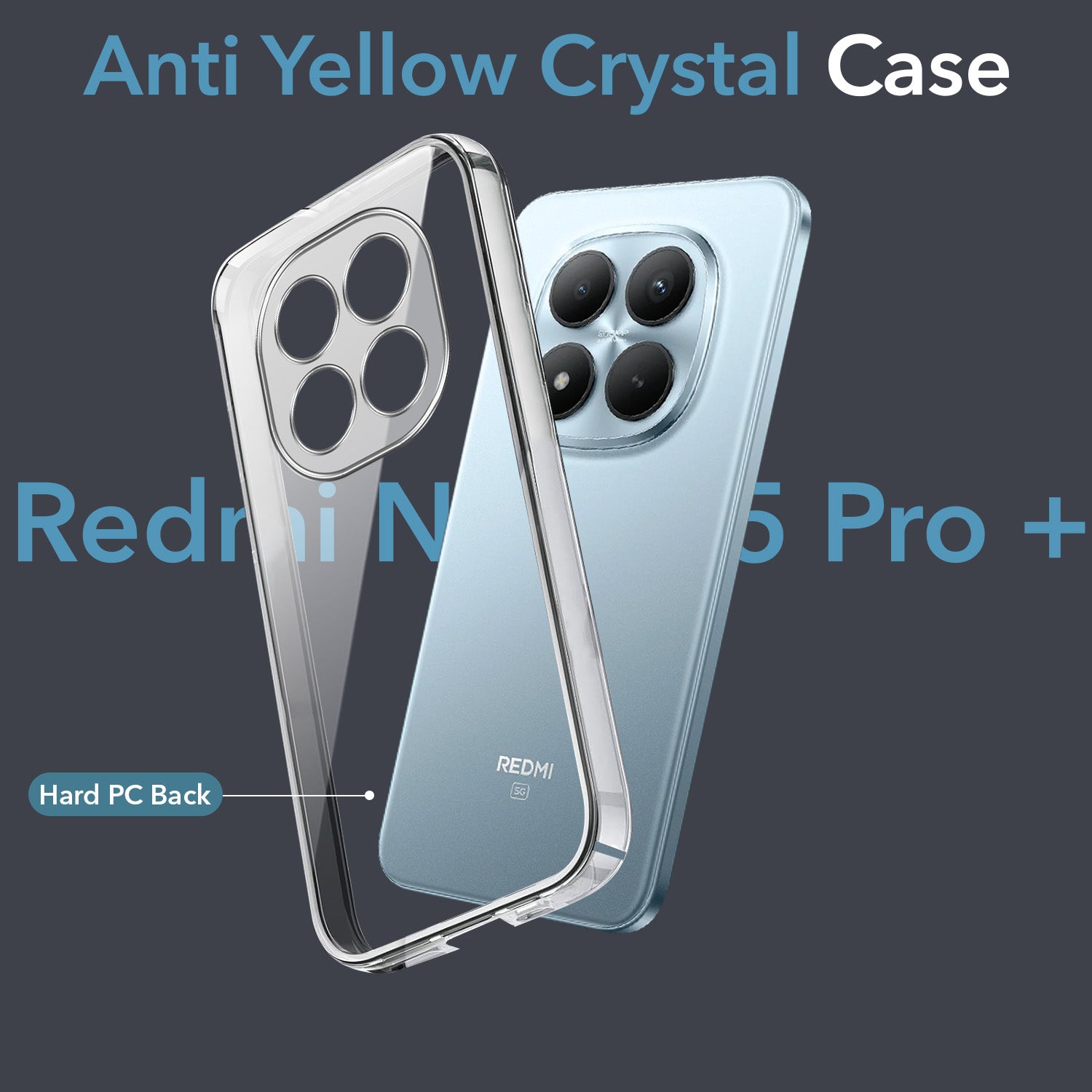 For Xiaomi Redmi Note 15 Pro Plus 5G Back Cover Case Lifetime Anti-Yellow Clear (Sleek Hard Crystal | Shockproof and Camera Protection)