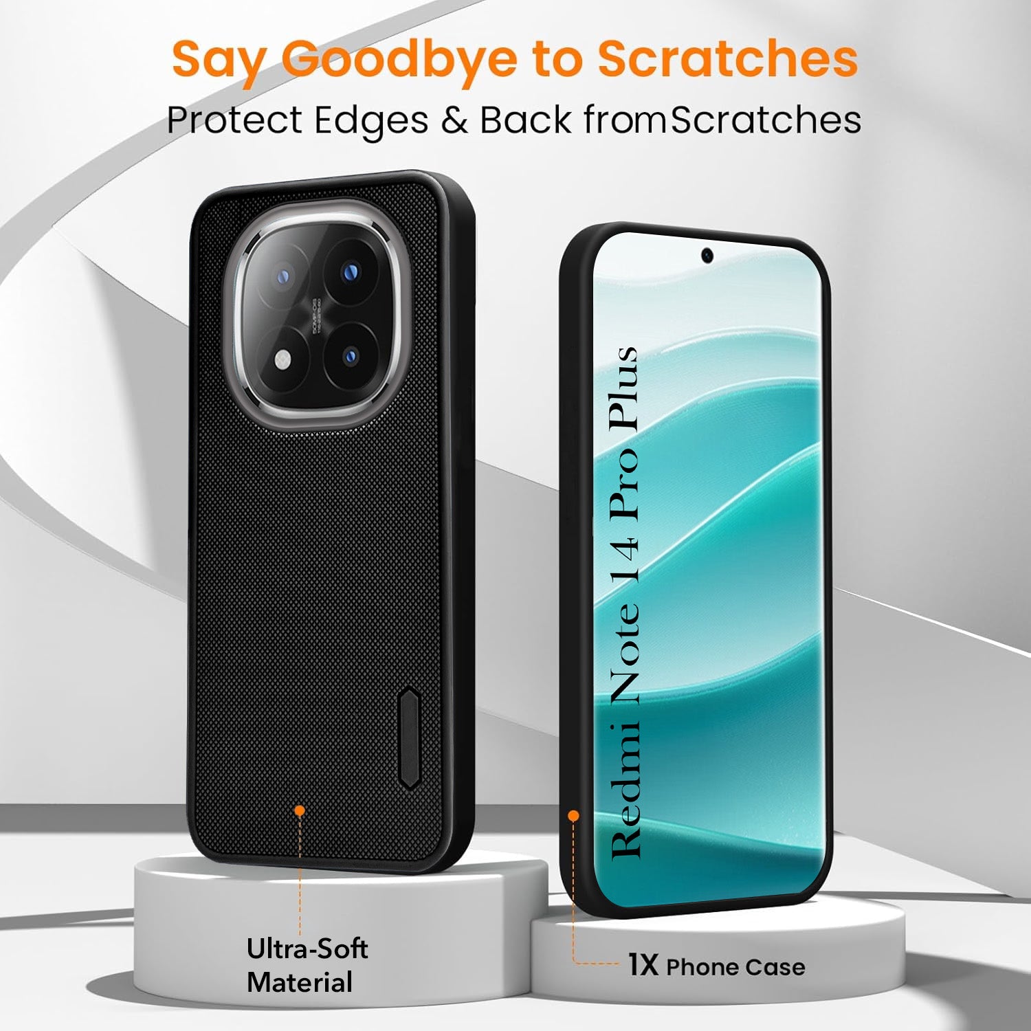 For Redmi Note 14 Pro Plus Combo with Back Cover and 9H Tempered Glass (Textured Grip Design | Micro-Fiber Cloth Inside | Oleophobic Coating Screen Glass)