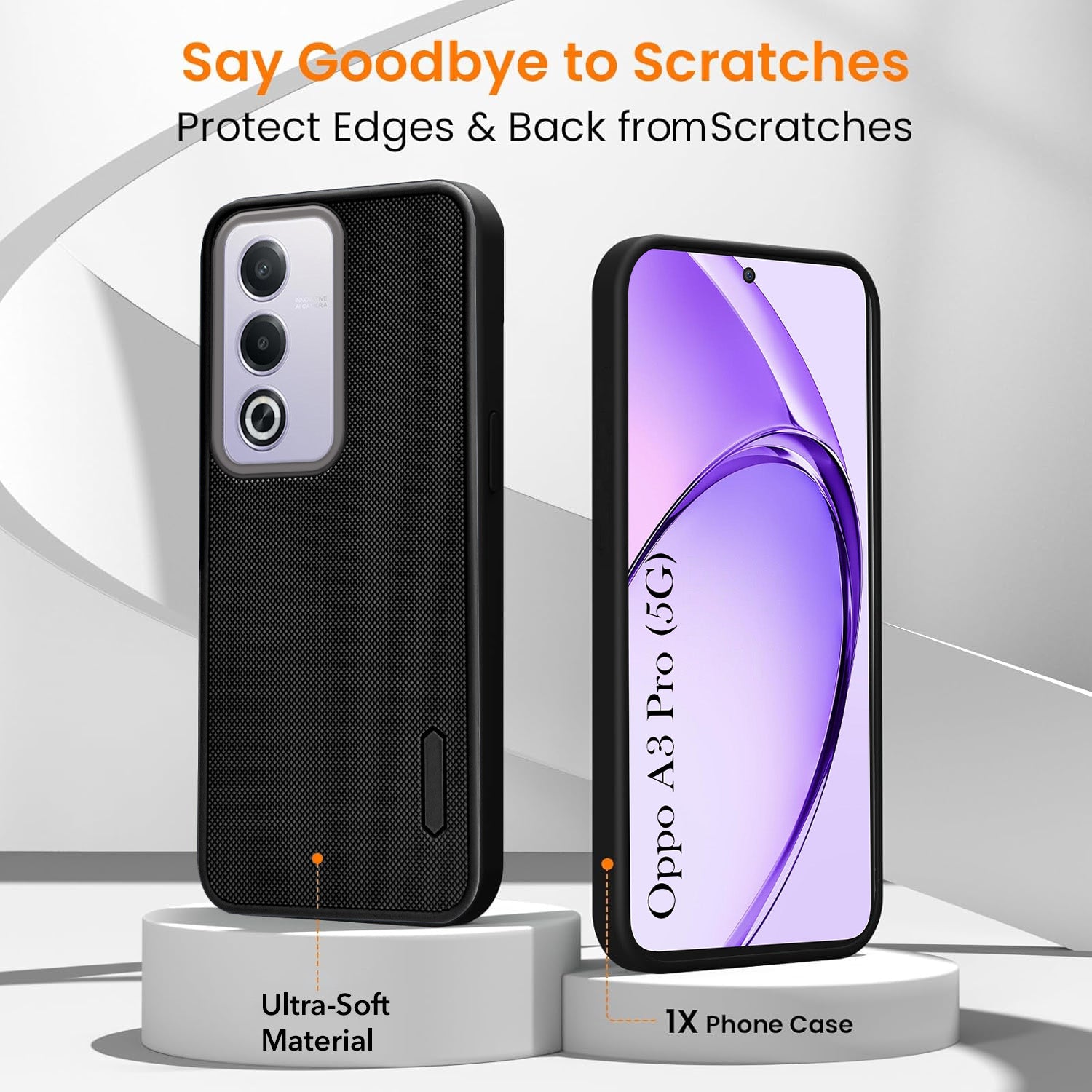 For Oppo A3 Pro 5G Combo with Back Cover and 9H Tempered Glass (Textured Grip Design | Micro-Fiber Cloth Inside | Oleophobic Coating Screen Glass)
