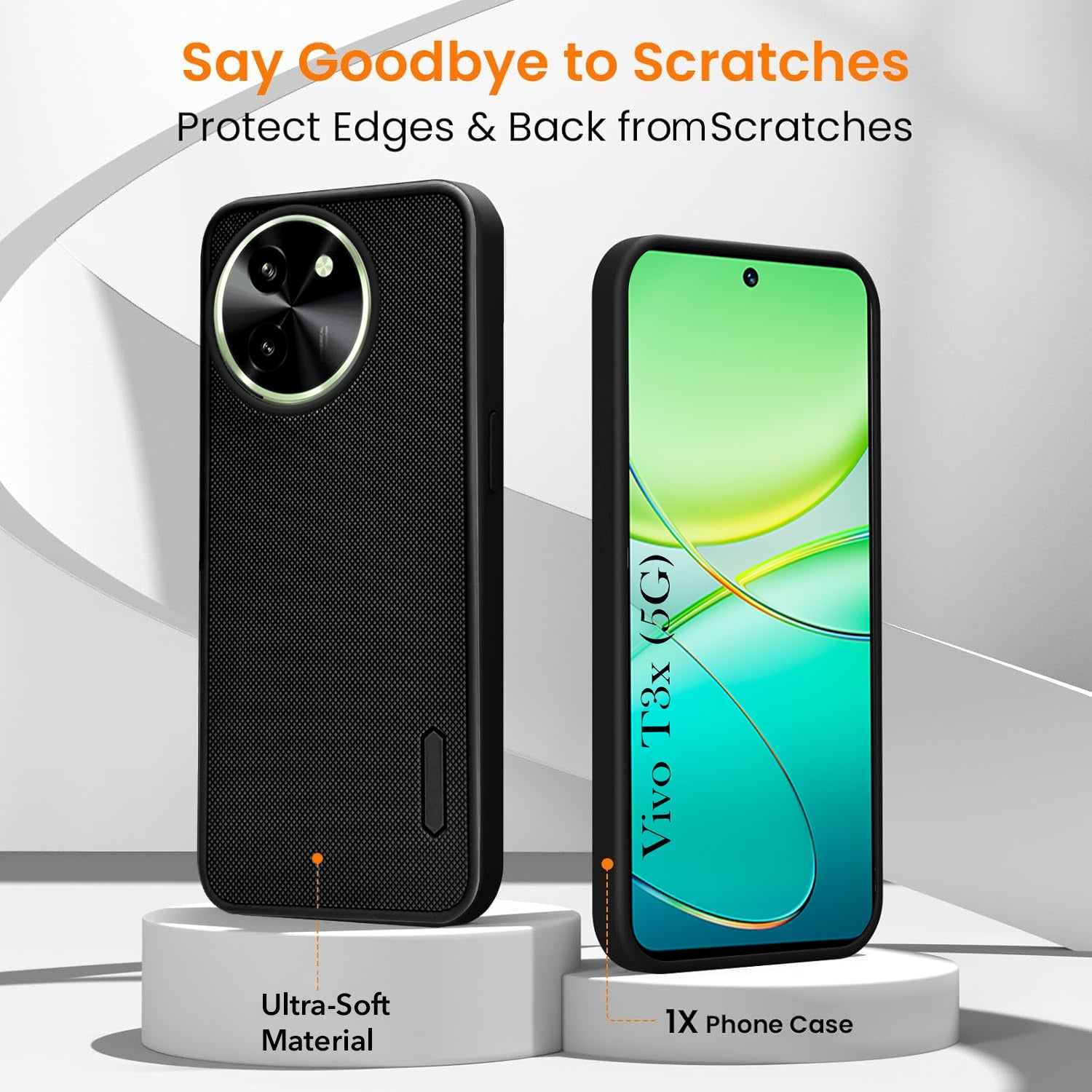 For Vivo T3X 5G Combo with Back Cover and 9H Tempered Glass (Textured Grip Design | Micro-Fiber Cloth Inside | Oleophobic Coating Screen Glass)