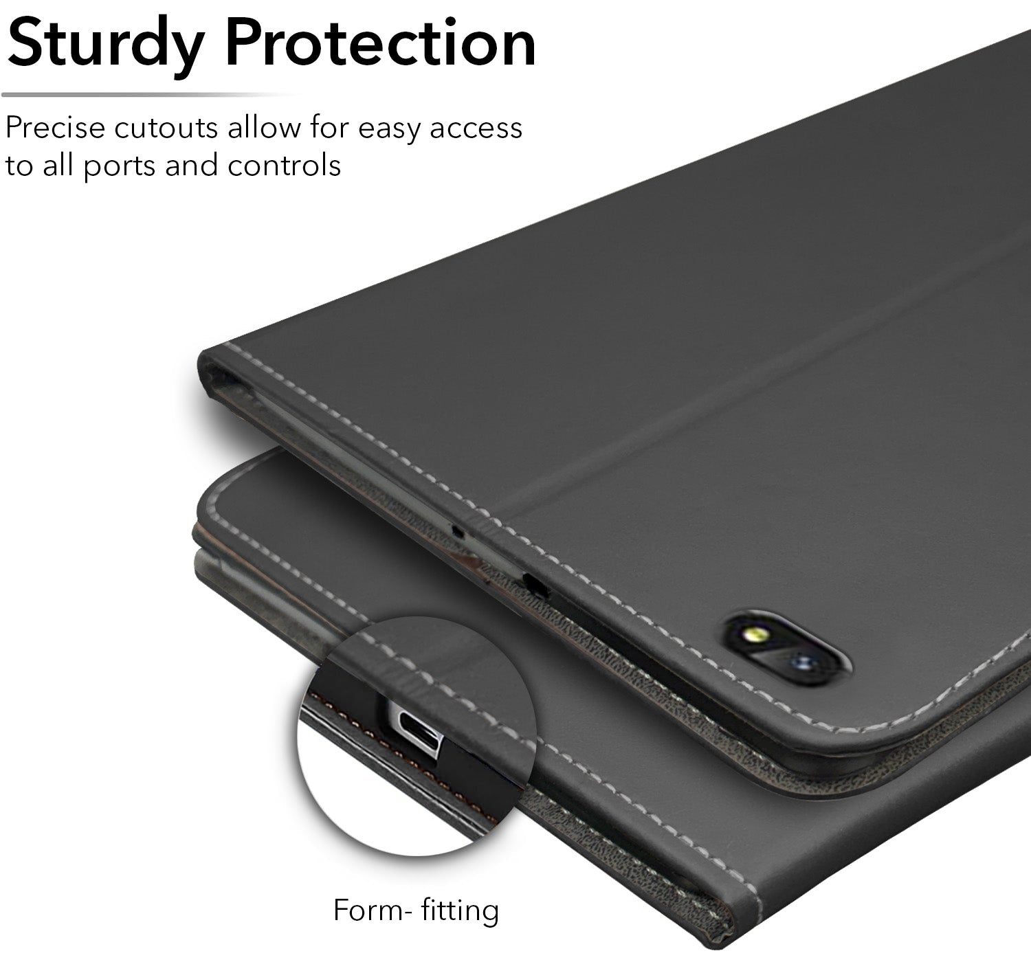 For Lava Aura T81N 8 Inch Flip Cover Folio Case (PU Matte Leather | Multi-Angle Smart Stand | Card Storage Slots | Silicone Back Pouch)