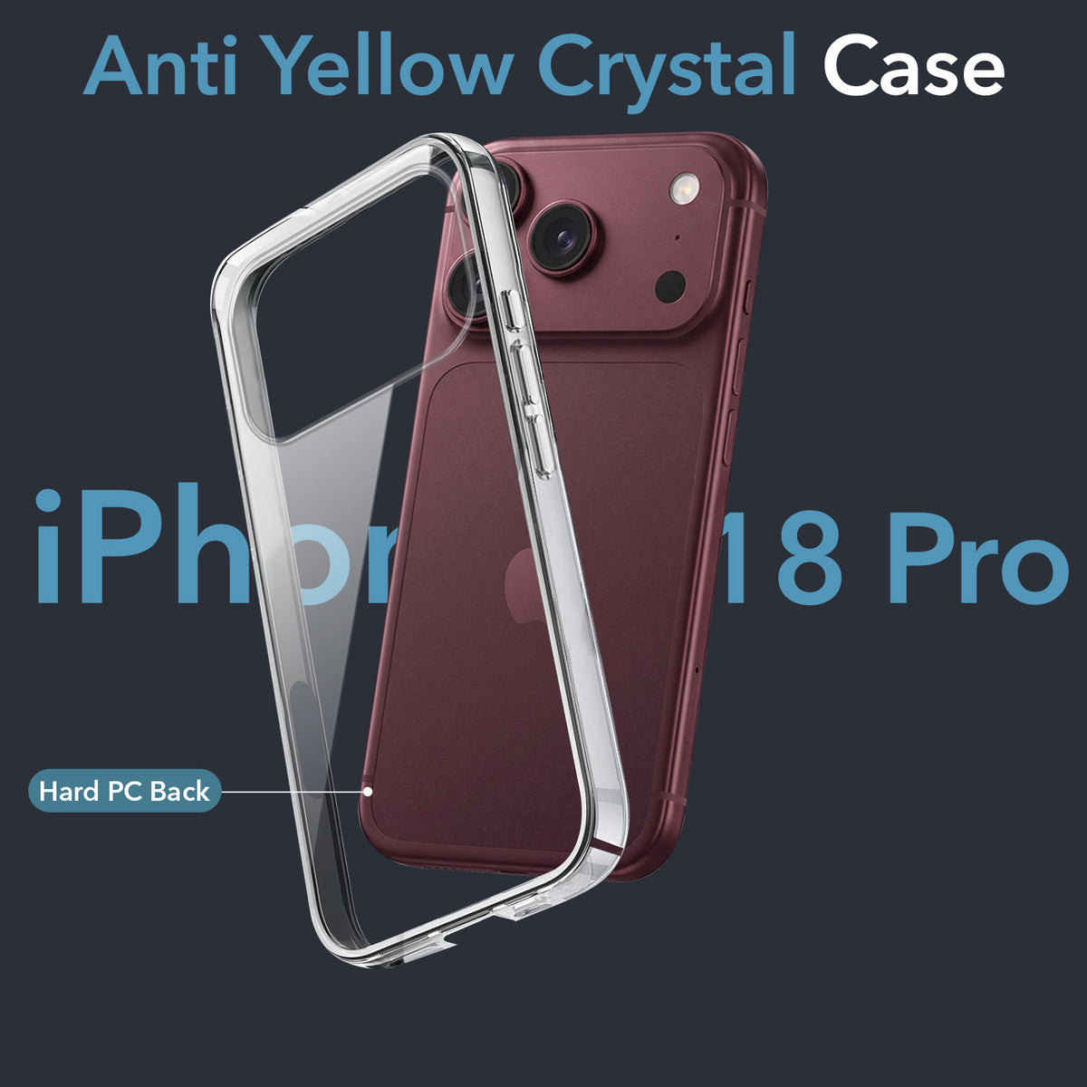 For Apple iPhone 18 Pro Back Cover Case Lifetime Anti-Yellow Clear (Sleek Hard Crystal | Shockproof and Camera Protection)