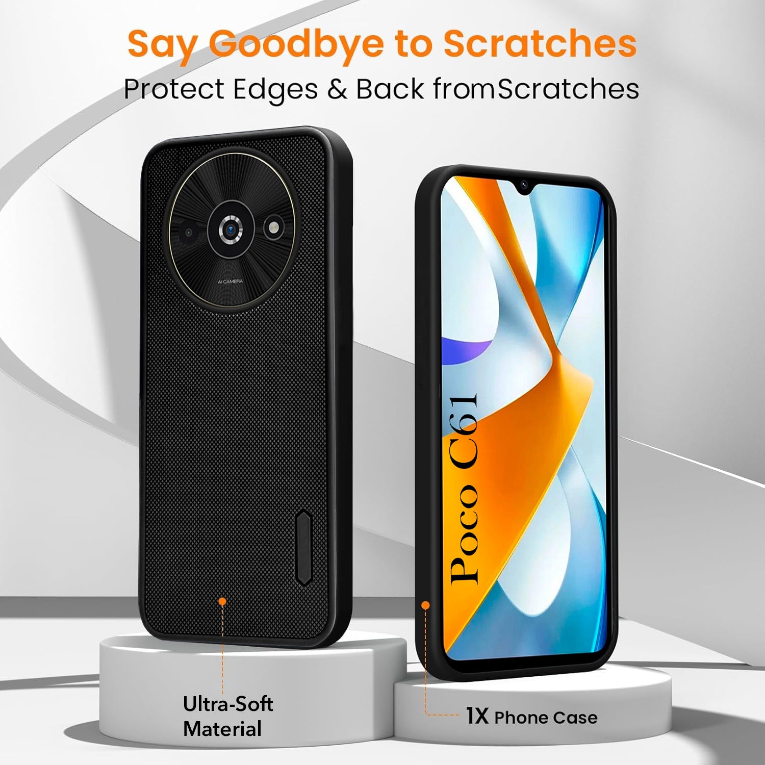 For Xiaomi Poco C61 Combo (Textured Grip Design | Micro-Fiber Cloth Inside | Oleophobic Coating Screen Glass)