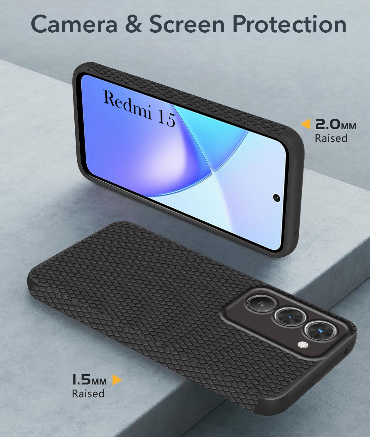 For Redmi 15 Back Cover Case (Camera Protection | Side Grip Texture | Soft and Flexible)
