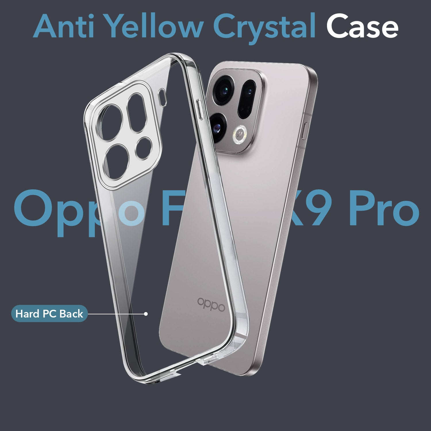 For Oppo Find X9 Pro Back Cover Case Lifetime Anti-Yellow Clear (Sleek Hard Crystal | Shockproof and Camera Protection)