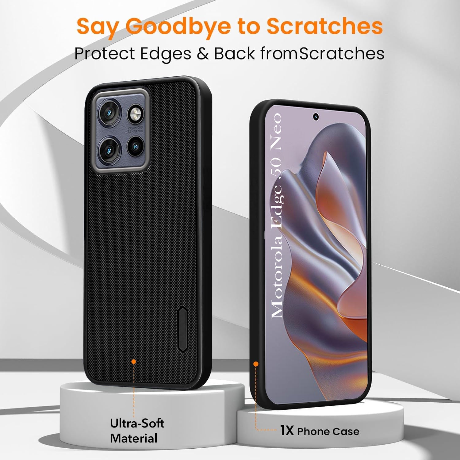 For Motorola Moto Edge 50 Neo Combo with Back Cover and 9H Tempered Glass (Textured Grip Design | Micro-Fiber Cloth Inside | Oleophobic Coating Screen Glass)