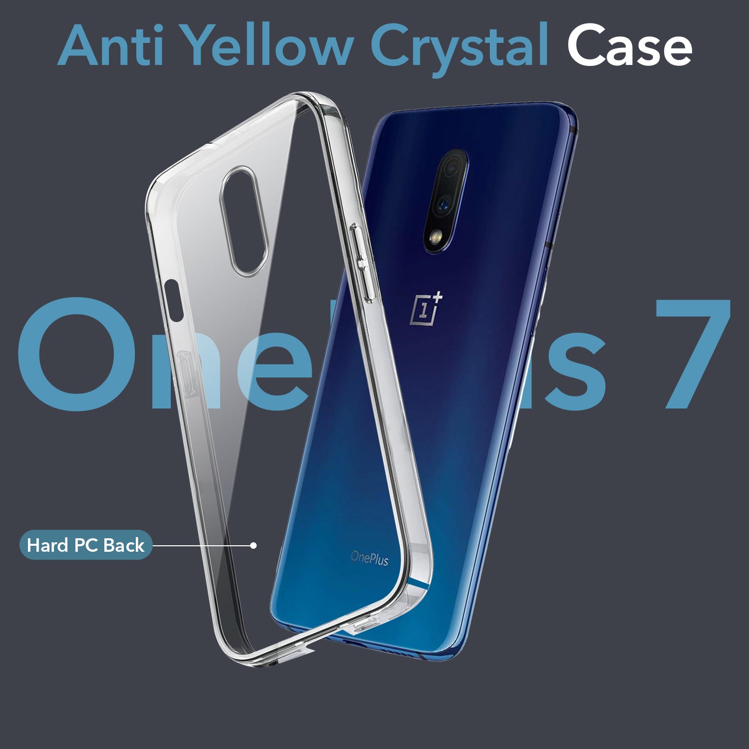 For OnePlus 7 Back Cover Case Lifetime Anti-Yellow Clear (Sleek Hard Crystal | Shockproof and Camera Protection)