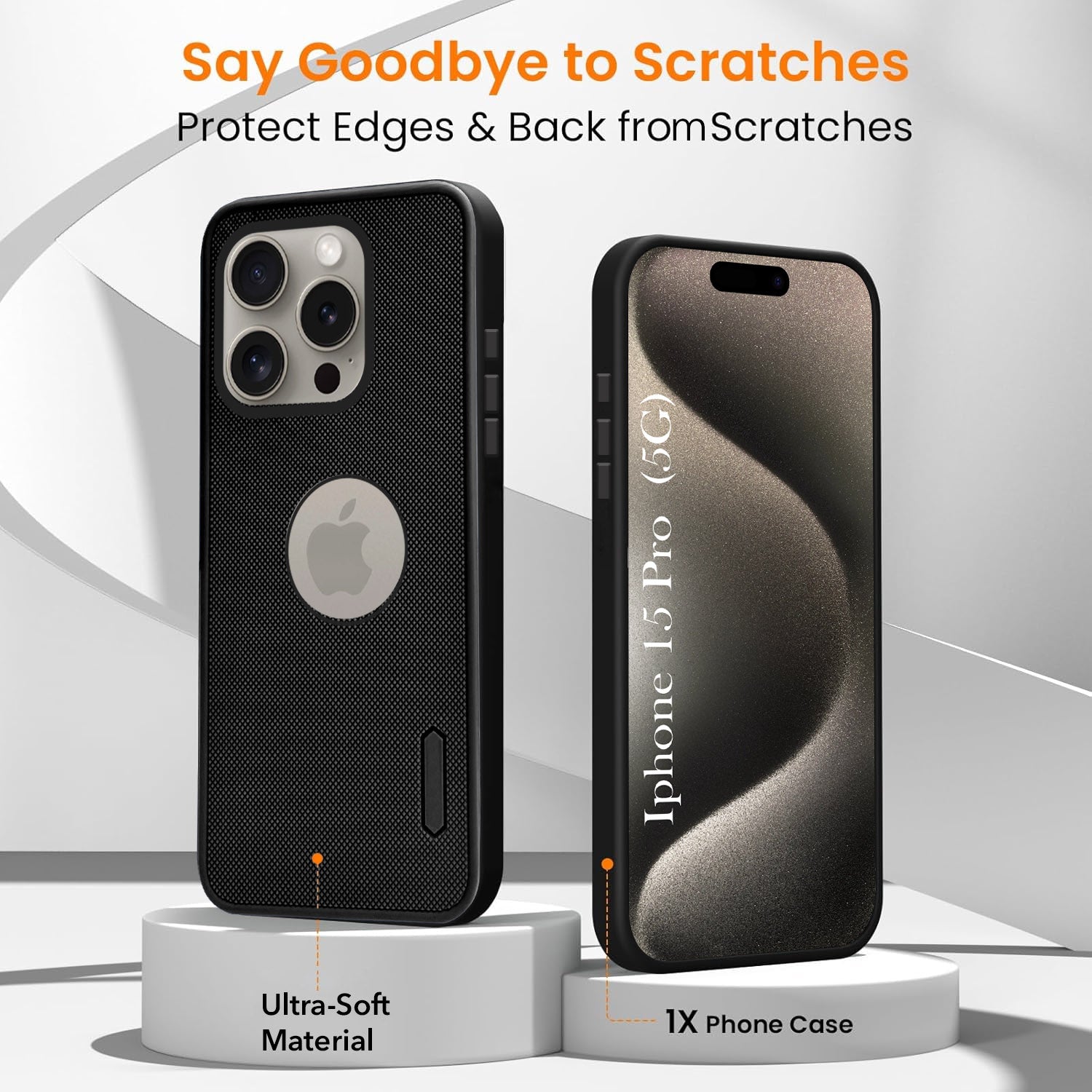 For Apple iPhone 15 Pro Combo with Back Cover and 9H Tempered Glass (Textured Grip Design | Micro-Fiber Cloth Inside | Oleophobic Coating Screen Glass)