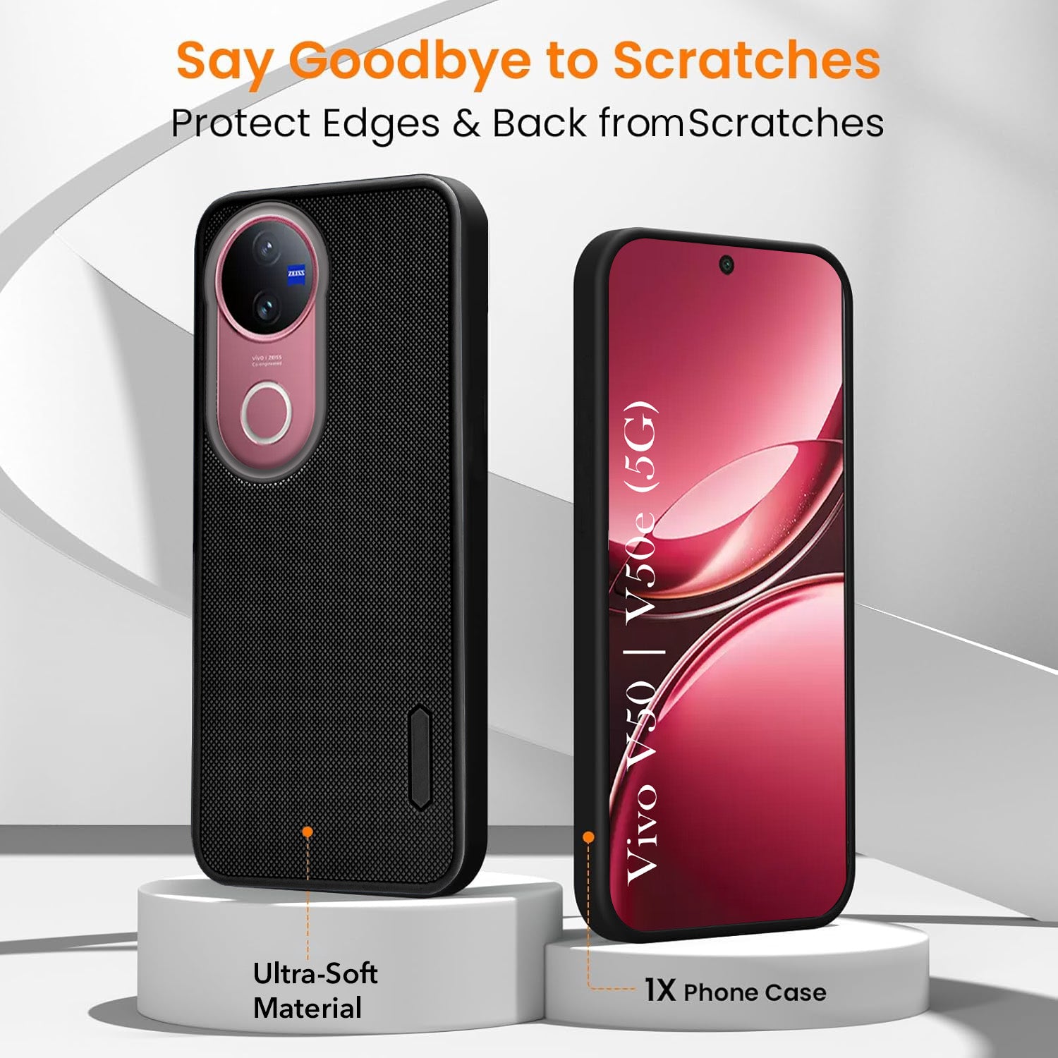 For Vivo V50 | Vivo V50e Combo with Back Cover and 9H Tempered Glass (Textured Grip Design | Micro-Fiber Cloth Inside | Oleophobic Coating Screen Glass)
