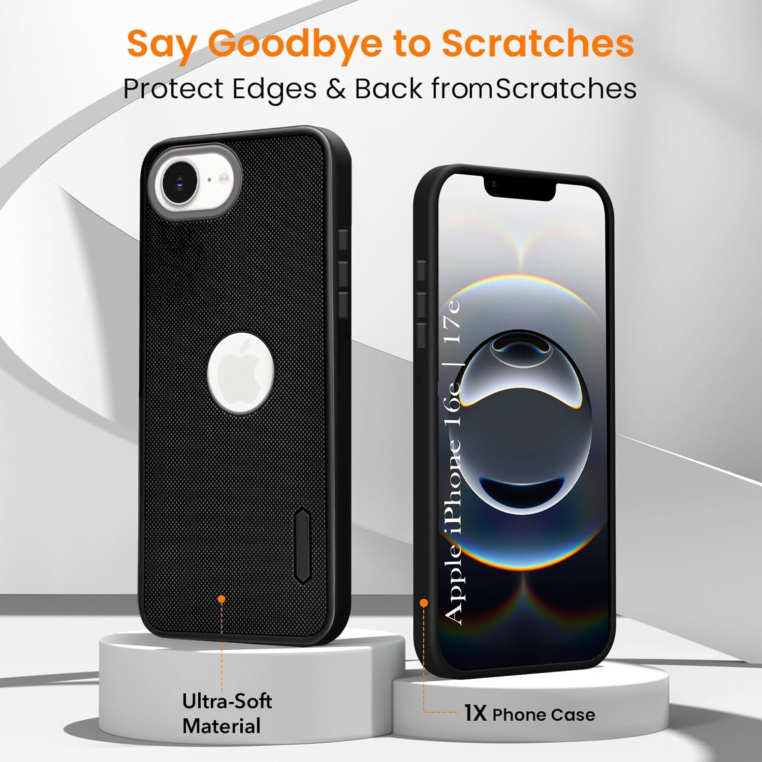 For Apple iPhone 16e | iPhone 17e Combo with Back Cover and 9H Tempered Glass (Textured Grip Design | Micro-Fiber Cloth Inside | Oleophobic Coating Screen Glass)