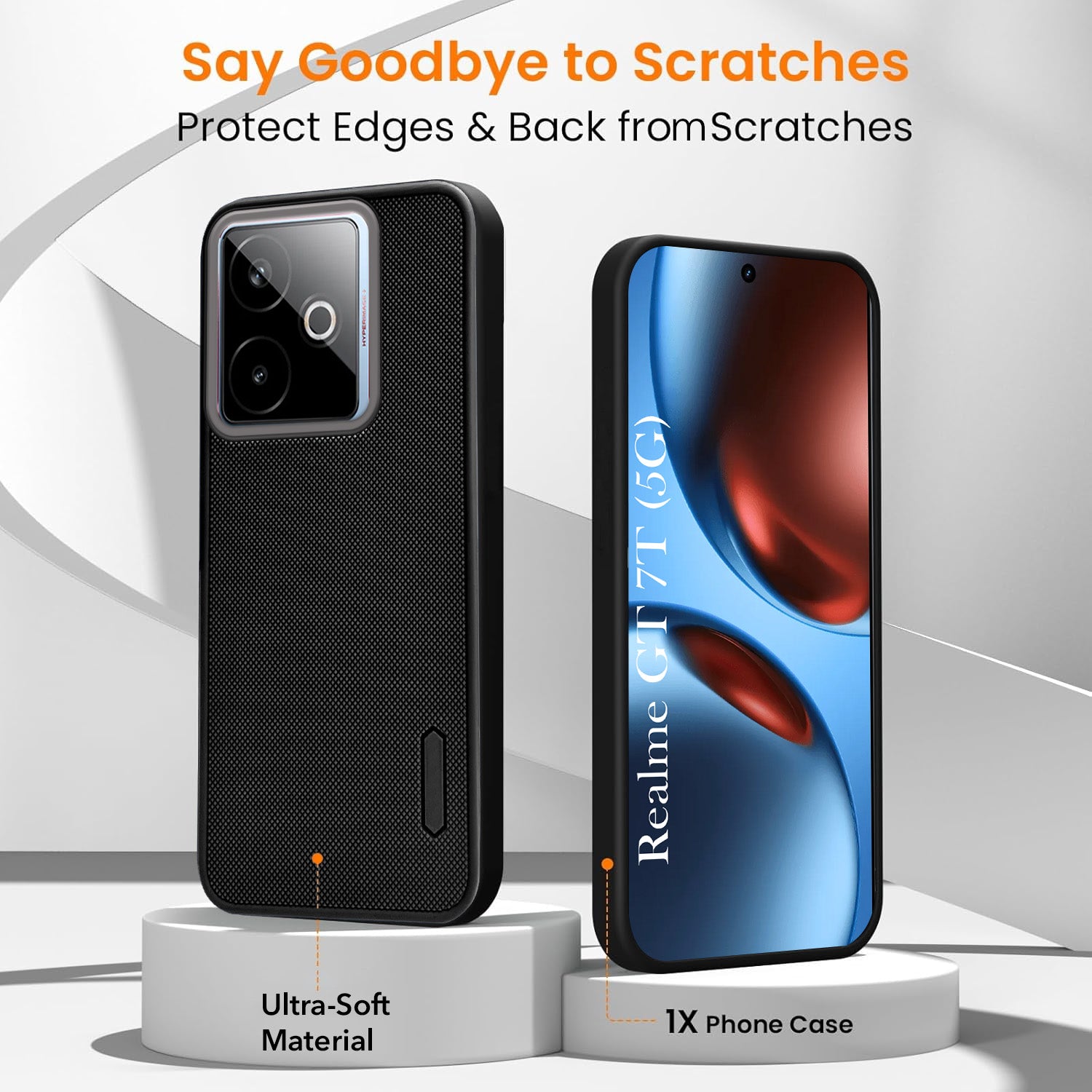 For Realme GT 7T Combo with Back Cover and 9H Tempered Glass (Textured Grip Design | Micro-Fiber Cloth Inside | Oleophobic Coating Screen Glass)