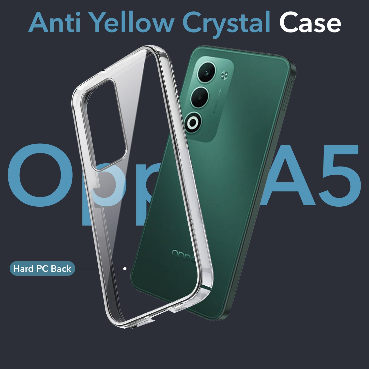 For Oppo A5 5G Back Cover Case Lifetime Anti-Yellow Clear (Sleek Hard Crystal | Shockproof and Camera Protection)