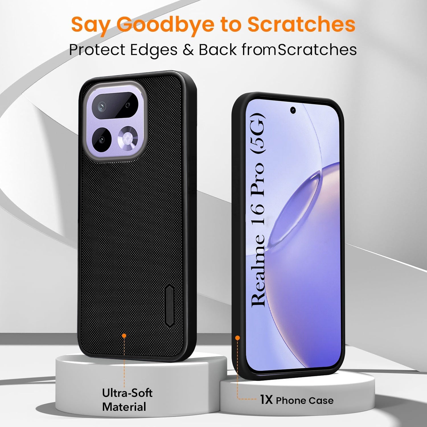 For Realme 16 Pro Combo with Back Cover and 9H Tempered Glass (Textured Grip Design | Micro-Fiber Cloth Inside | Oleophobic Coating Screen Glass)