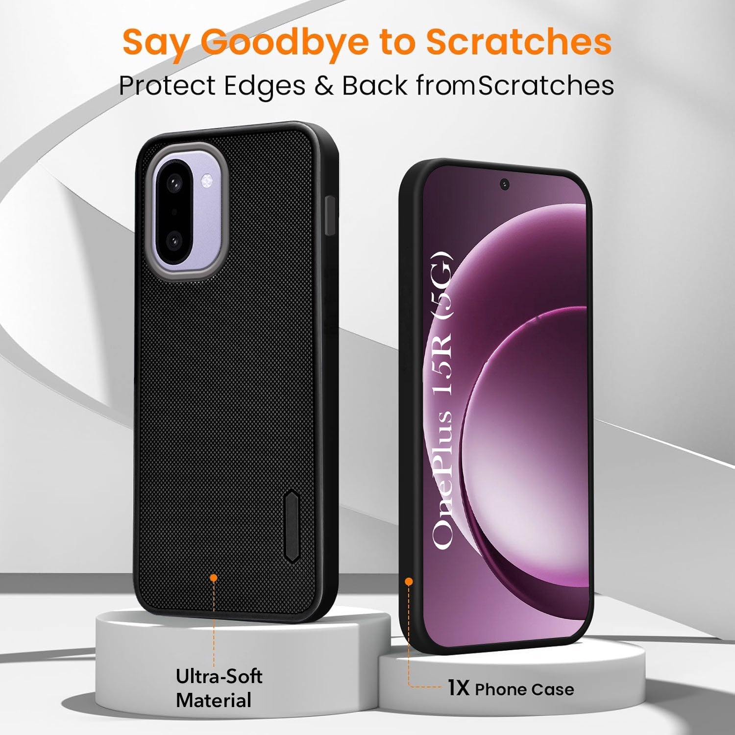 For OnePlus 15R Combo with Back Cover and 9H Tempered Glass (Textured Grip Design | Micro-Fiber Cloth Inside | Oleophobic Coating Screen Glass)