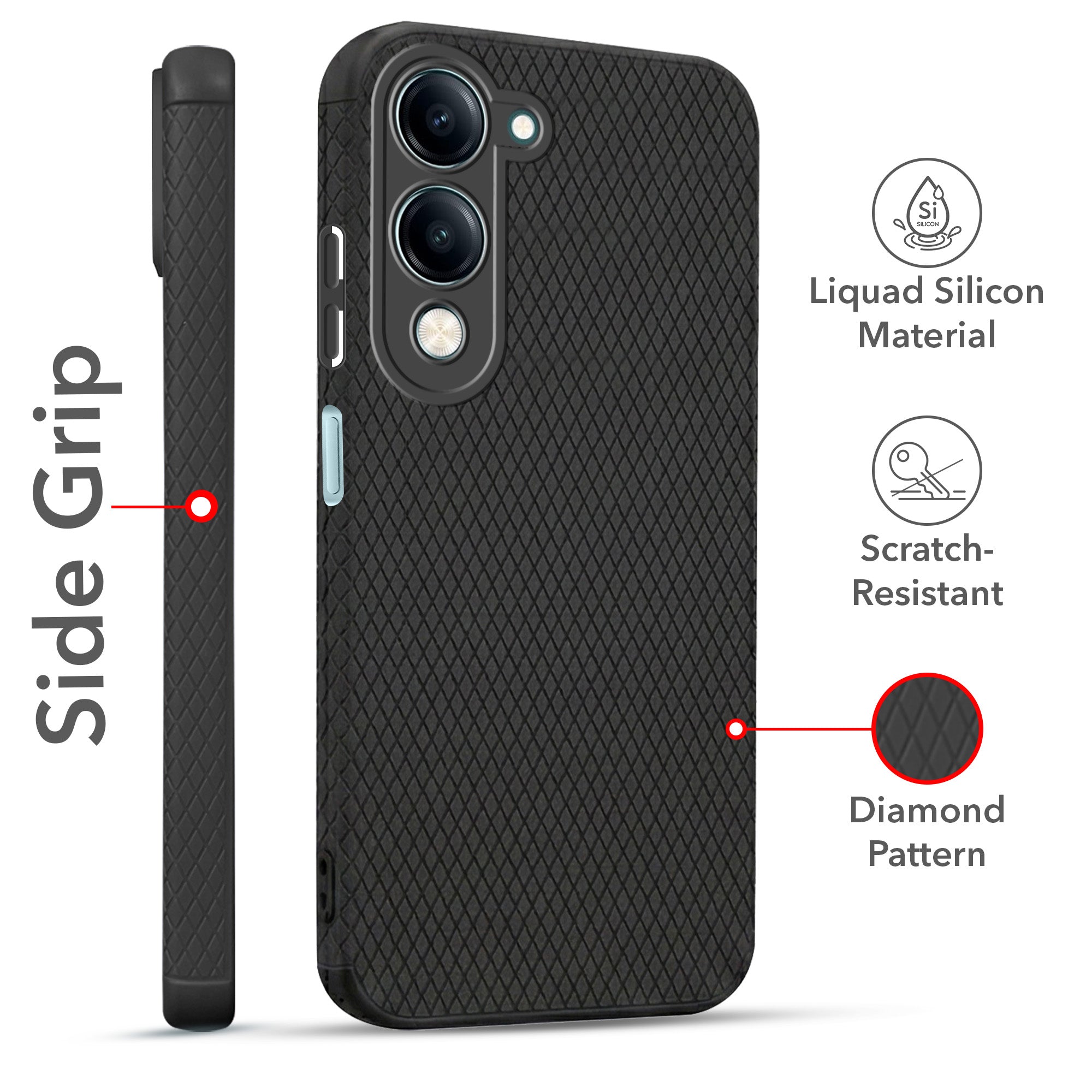 For Vivo Y19 | Vivo Y19e | Vivo T4 Lite Combo with Back Cover and 9H Tempered Glass (Liquid Silicone | Camera Protection | Oleophobic Coating Screen Glass)