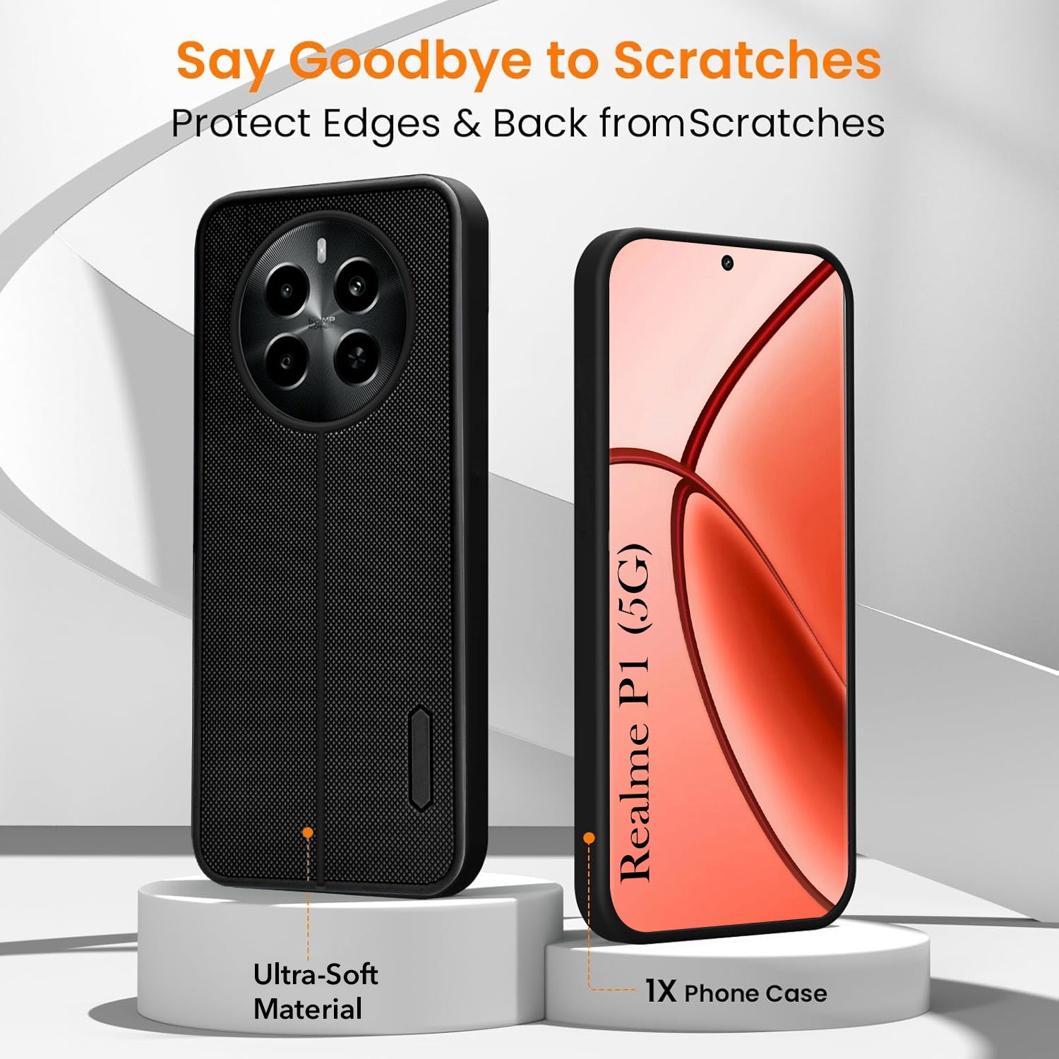 For Realme P1 5G Combo with Back Cover and 9H Tempered Glass (Textured Grip Design | Micro-Fiber Cloth Inside | Oleophobic Coating Screen Glass)