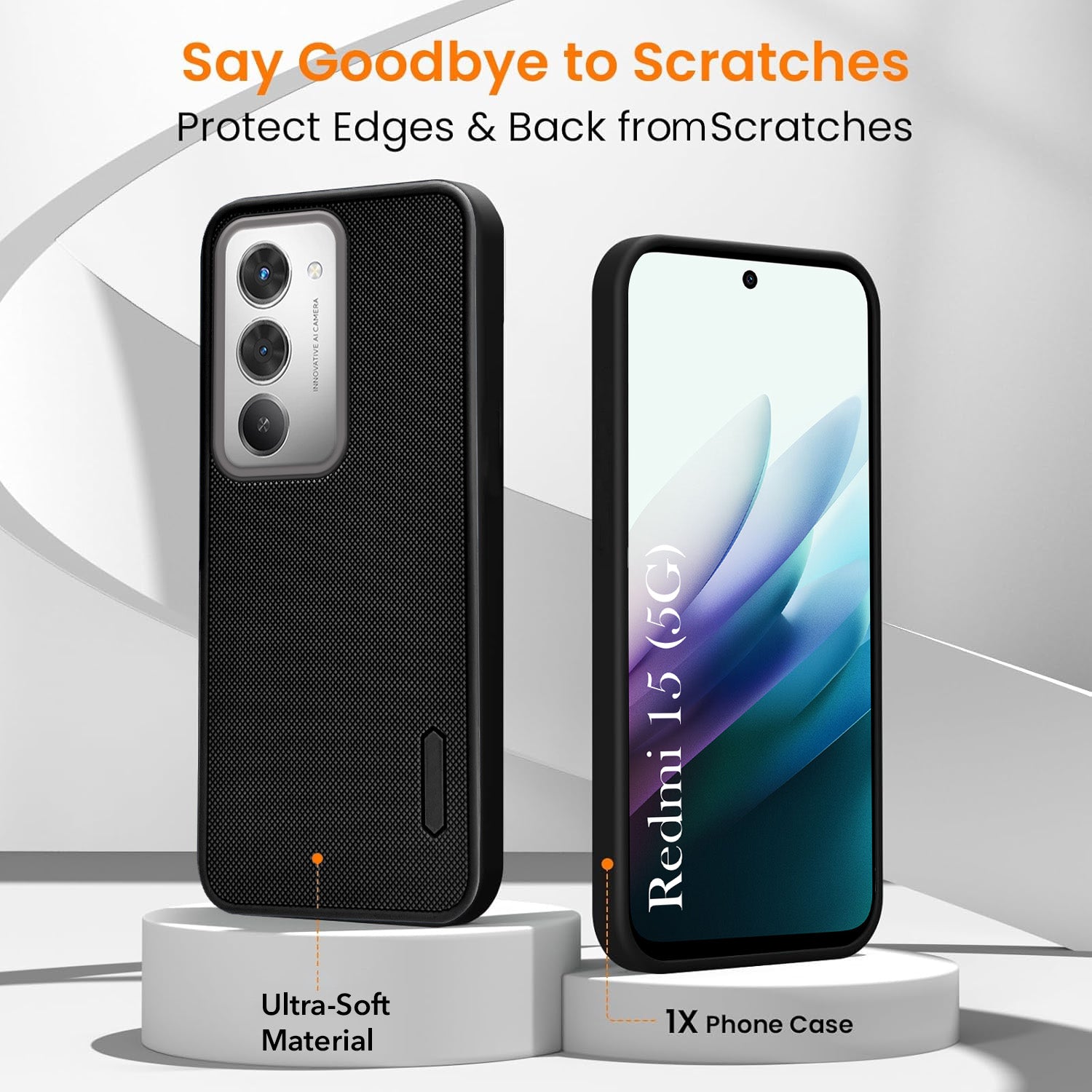 For Redmi 15 Combo with Back Cover and 9H Tempered Glass (Textured Grip Design | Micro-Fiber Cloth Inside | Oleophobic Coating Screen Glass)