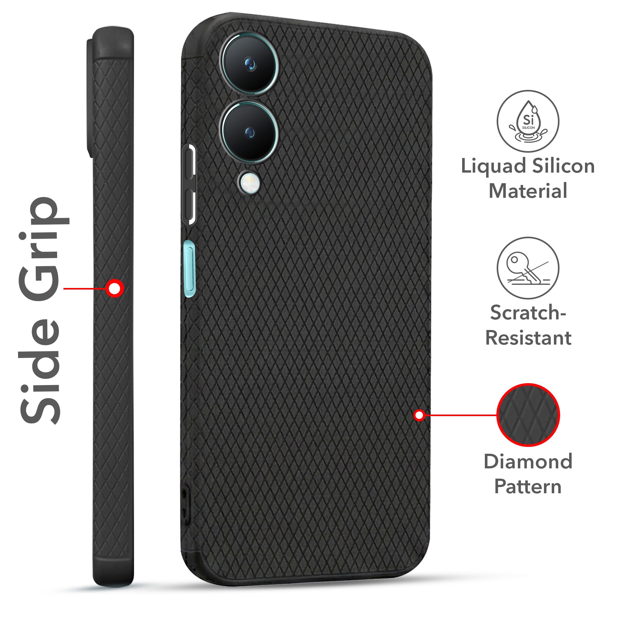 For Vivo Y28 5G Combo with Back Cover and 9H Tempered Glass (Liquid Silicone | Camera Protection | Oleophobic Coating Screen Glass)