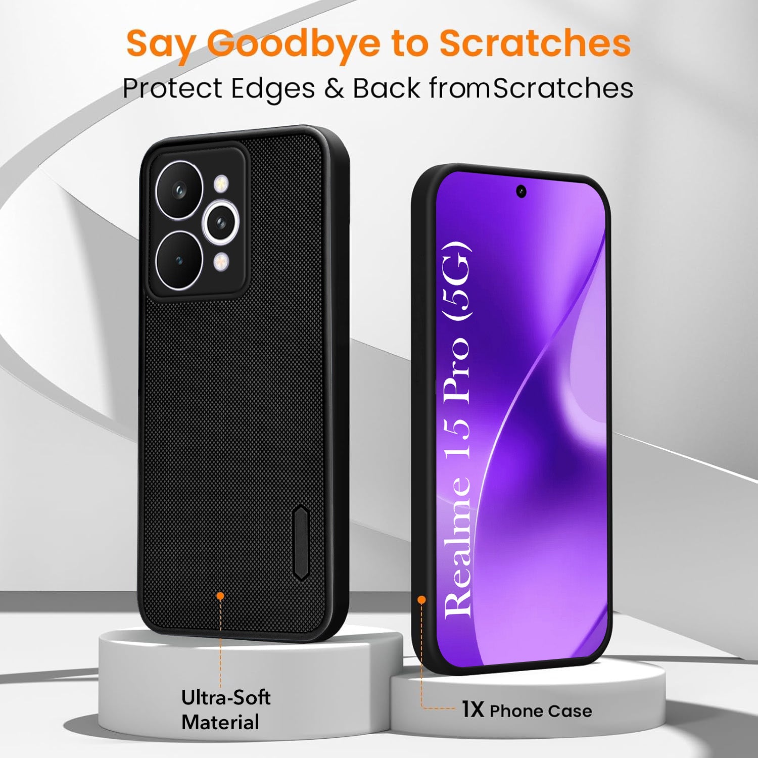 For Realme 15 Pro Combo with Back Cover and 9H Tempered Glass (Textured Grip Design | Micro-Fiber Cloth Inside | Oleophobic Coating Screen Glass)