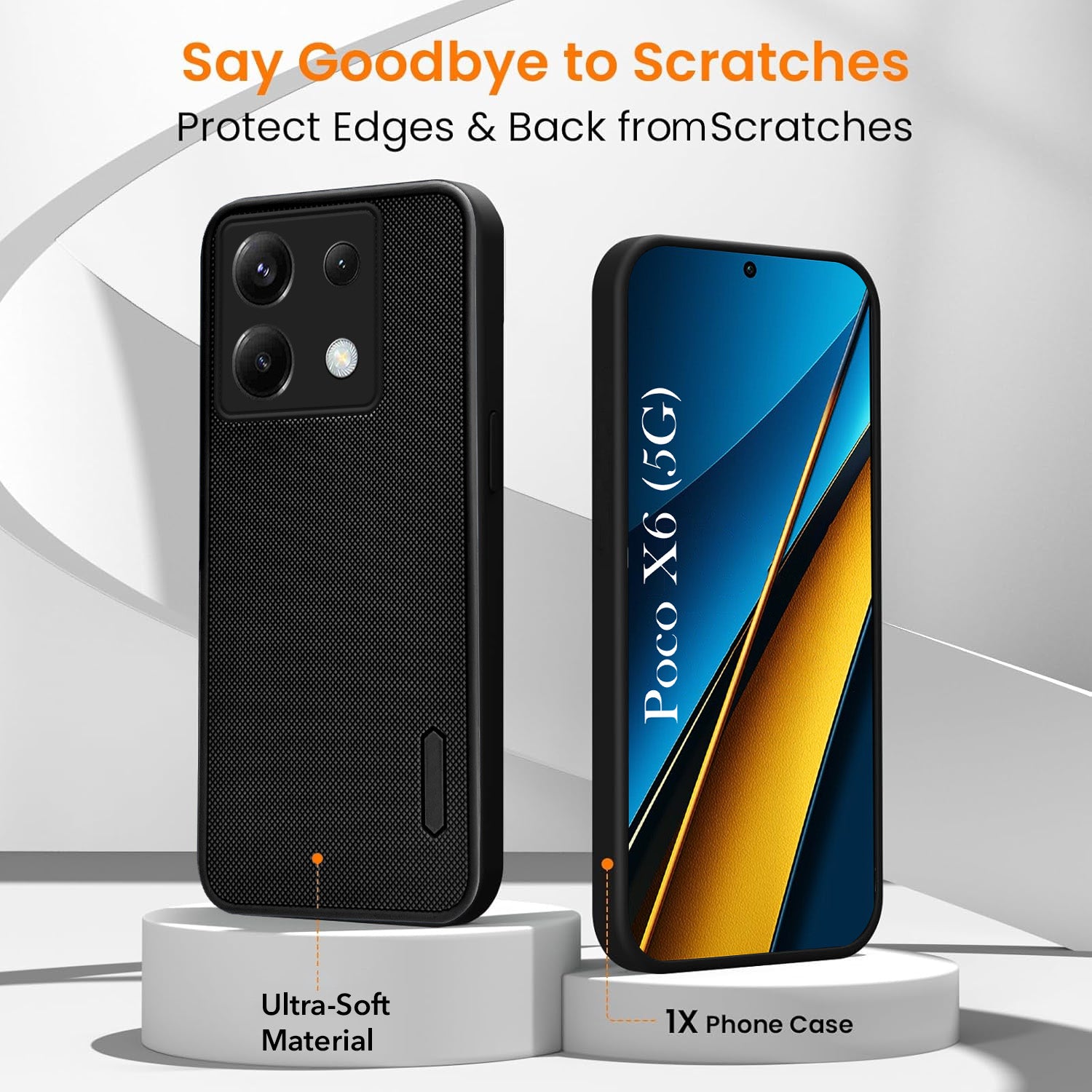 For Poco X6 5G Combo with Back Cover and 9H Tempered Glass (Textured Grip Design | Micro-Fiber Cloth Inside | Oleophobic Coating Screen Glass)