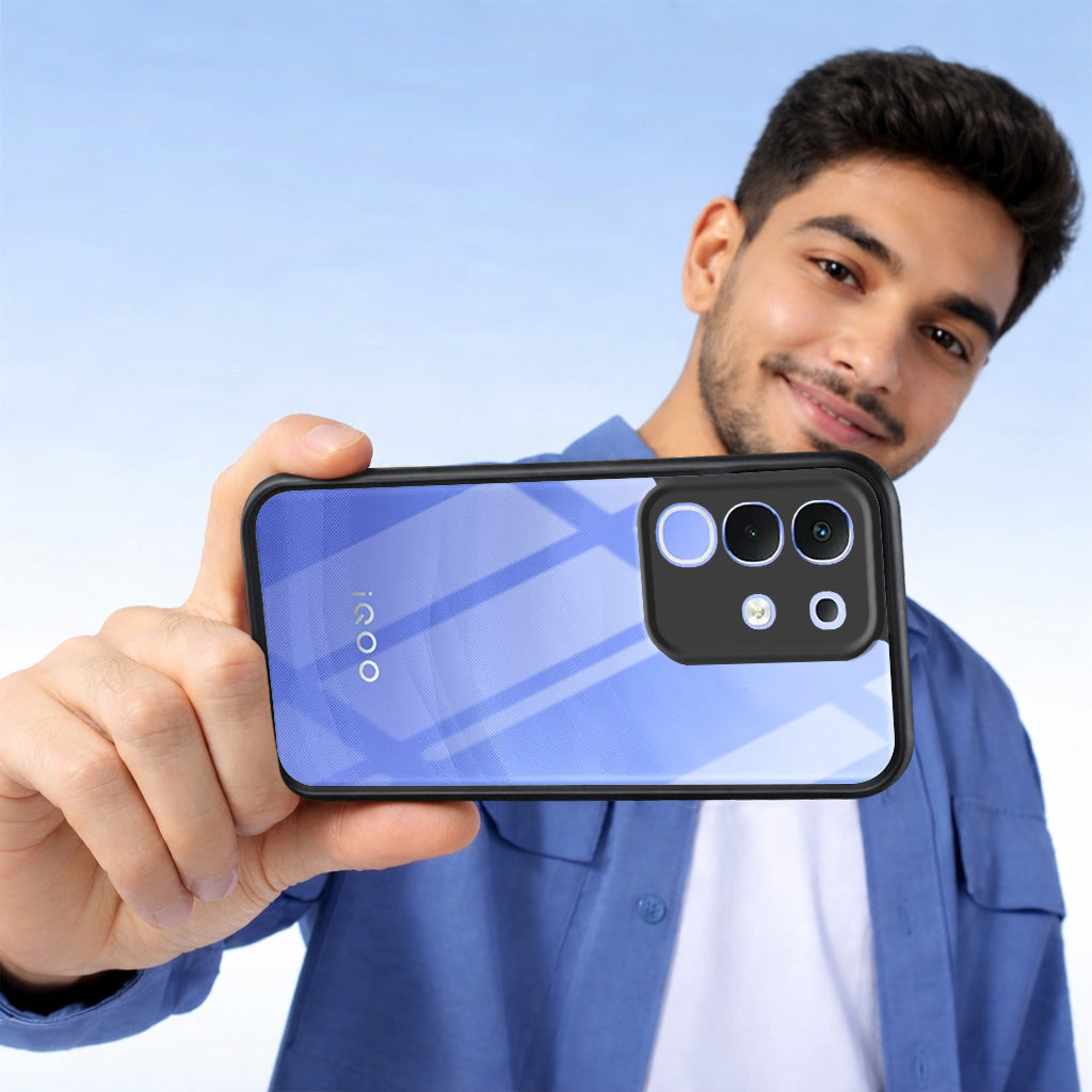 For Vivo iQOO Z10x Combo with Back Cover and 9H Tempered Glass (Lifetime Anti-Yellow | Crystal Clear Shockproof | Oleophobic Coating Screen Glass)