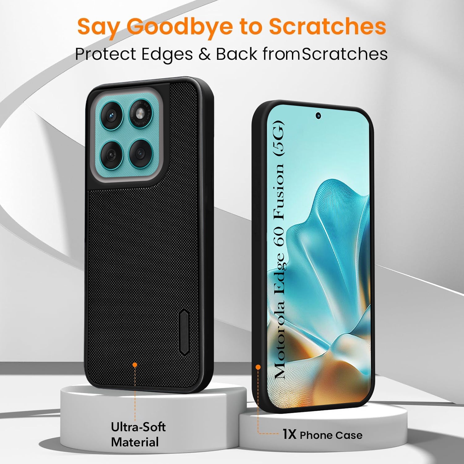 For Motorola Moto Edge 60 Fusion Combo with Back Cover and 9H Tempered Glass (Textured Grip Design | Micro-Fiber Cloth Inside | Oleophobic Coating Screen Glass)